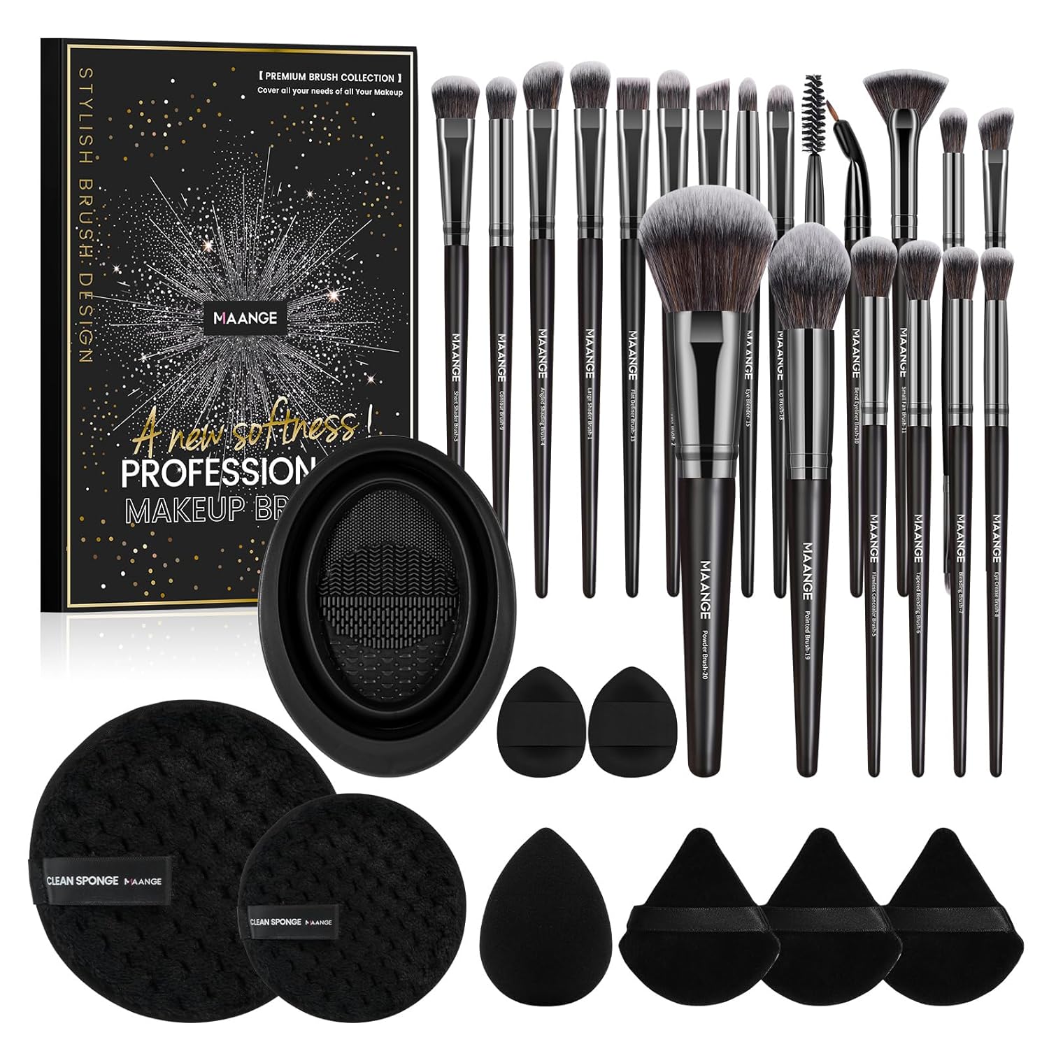 MAANGE Makeup Brushes 29 Pcs Makeup Kit, Premium Synthetic Foundation Powder Concealers Eye shadows Blush Brush Make up Brushes Set (Black, 29 Piece Set) MAANGE Makeup Brushes 29 Pcs Makeup Kit, Premium Synthetic Foundation Powder Concealers Eye shadows Blush Brush Make up Brushes Set (Black, 29 Piece Set)