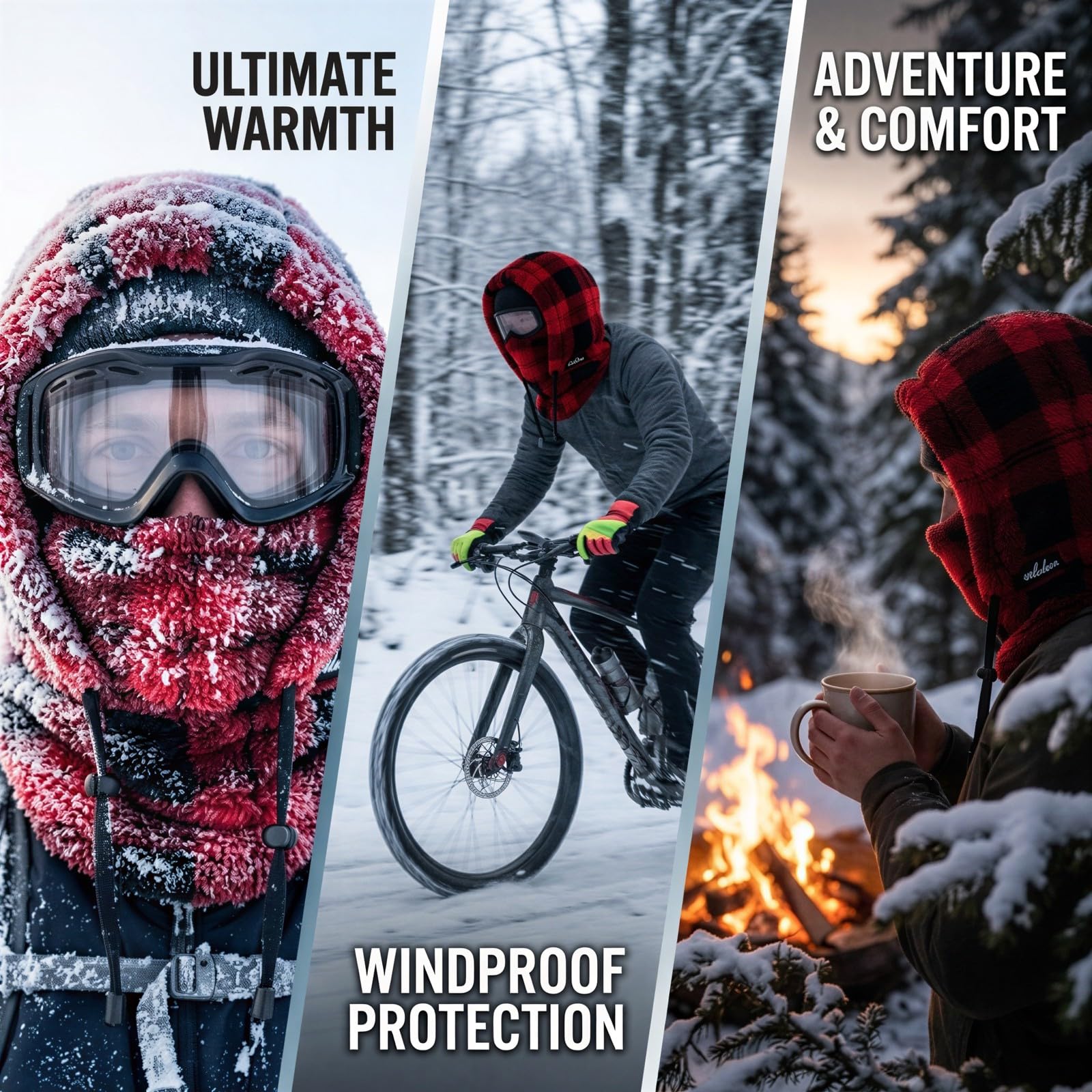 Cagoule d'hiver à Carreaux, Taille Unique en Polaire Thermique, Couvre Visage et Cou, Capuche écharpe en Polyester Coupe Vent, Doublure pour Casque de Ski, vélo, Snowboard et activités extérieures
