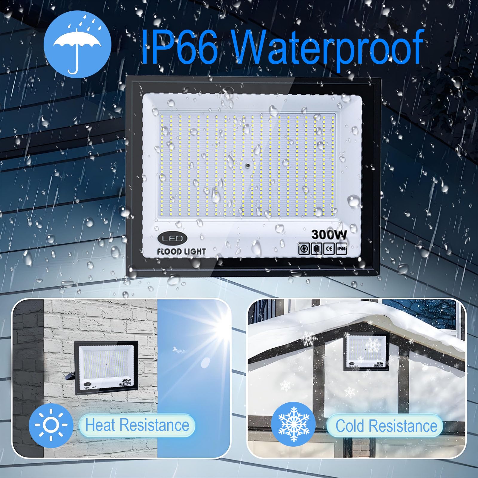 2 Piezas Focos LED Exterior 300W, Tkdaksy 1M Cable Blanco Frío 6500K Proyector LED Exterior, Resistente al Agua IP66 Foco Proyector LED, 20000LM para Terrazas, Patios, Balcones, Parques, Garajes, Fábr