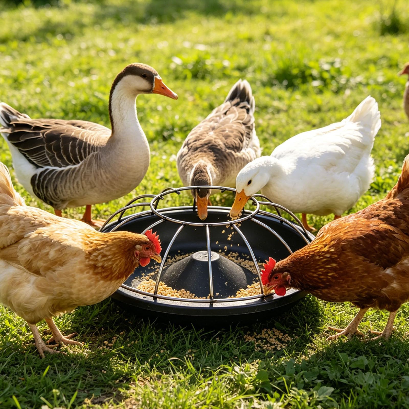 Alimentatore con sistemi automatici Vassoio di alimentazione per piccole aziende agricole e cortili Stazione di alimentazione domestica Alimentatore per pollame domestico