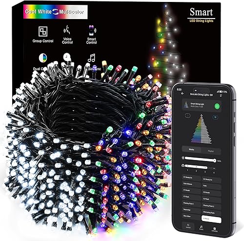 Miniatura 9 de BrizLabs Luces inteligentes de Navidad, 262.4 pies, 800 luces LED que cambian de color con aplicación/control de voz, blanco cálido y multicolor,