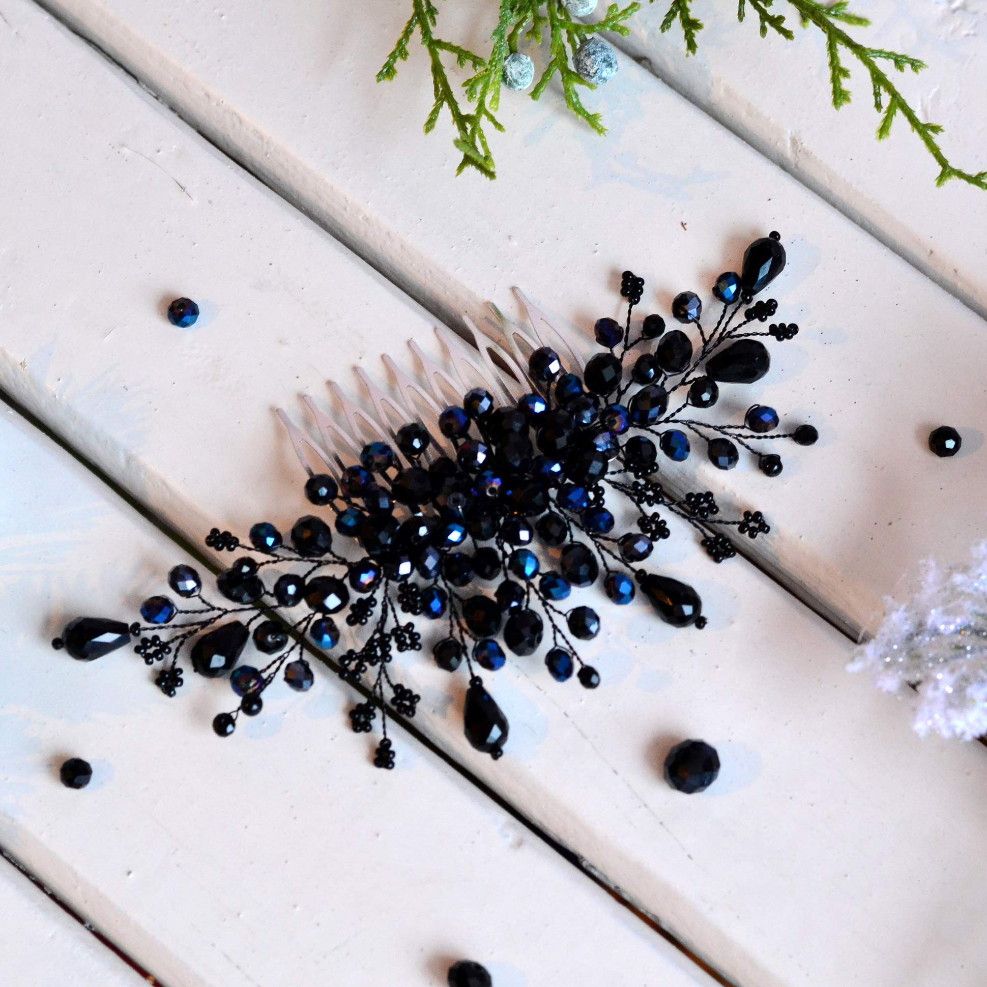 Black Crystal Hair Band for Wedding Prom Bridal Party Accessory Jeweled Headband for Women Black Tiara Wedding Hair  main image 3
