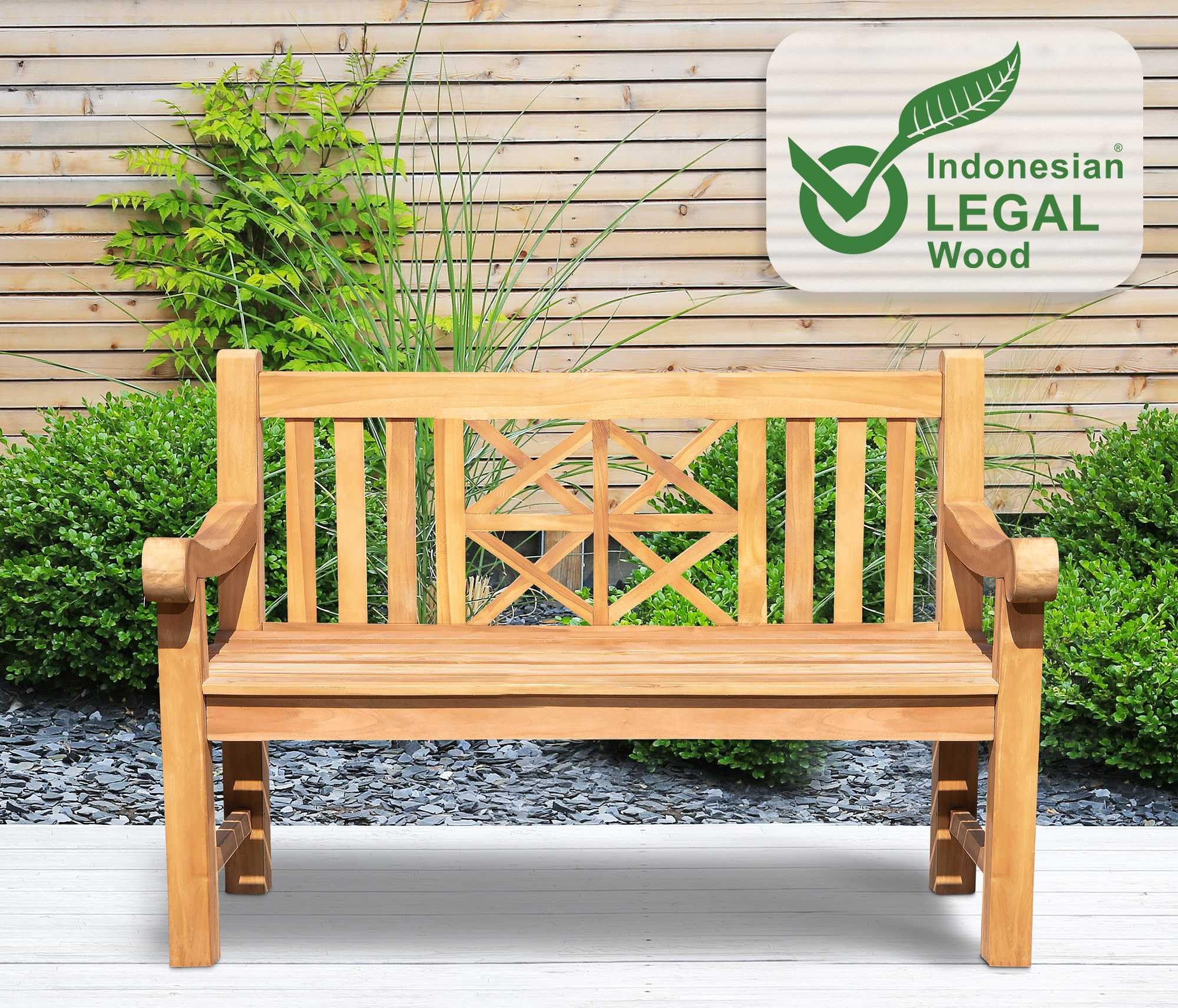 CLP Panca in Teak 120 cm con Copertura I Panca in Teak con Copertura Protettiva Abbinata I Panca in Legno in Diverse Varianti Compresa la Copertura, Contenuto del Set:Florida