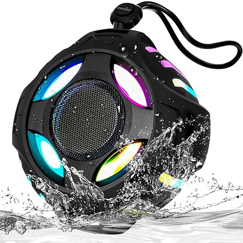 comiso Waterproof Speaker with Robust Bass, Shower Speaker with Dynamic Light, TWS Mode, Loud HD Sound, IP67 Waterproof, 2000mAh, Portable Wireless Speakers for Home, Outdoor/Kayak, Gift for Unisex.