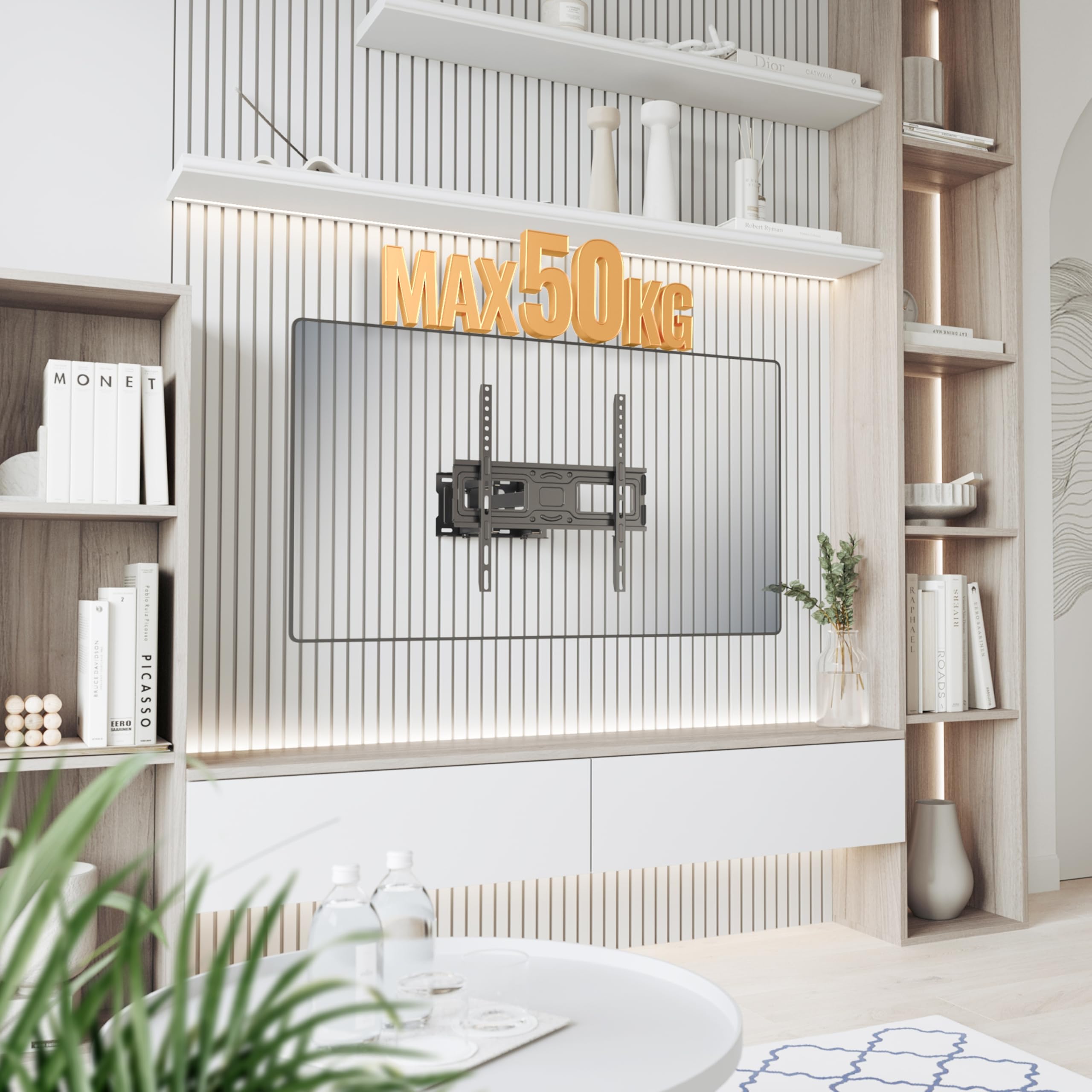 RICOO Support Mural TV Orientable 32-55 Pouces - Fixation Inclinable Et Pivotante VESA 200x200, Charge 45 Kg, Distance Réglable
