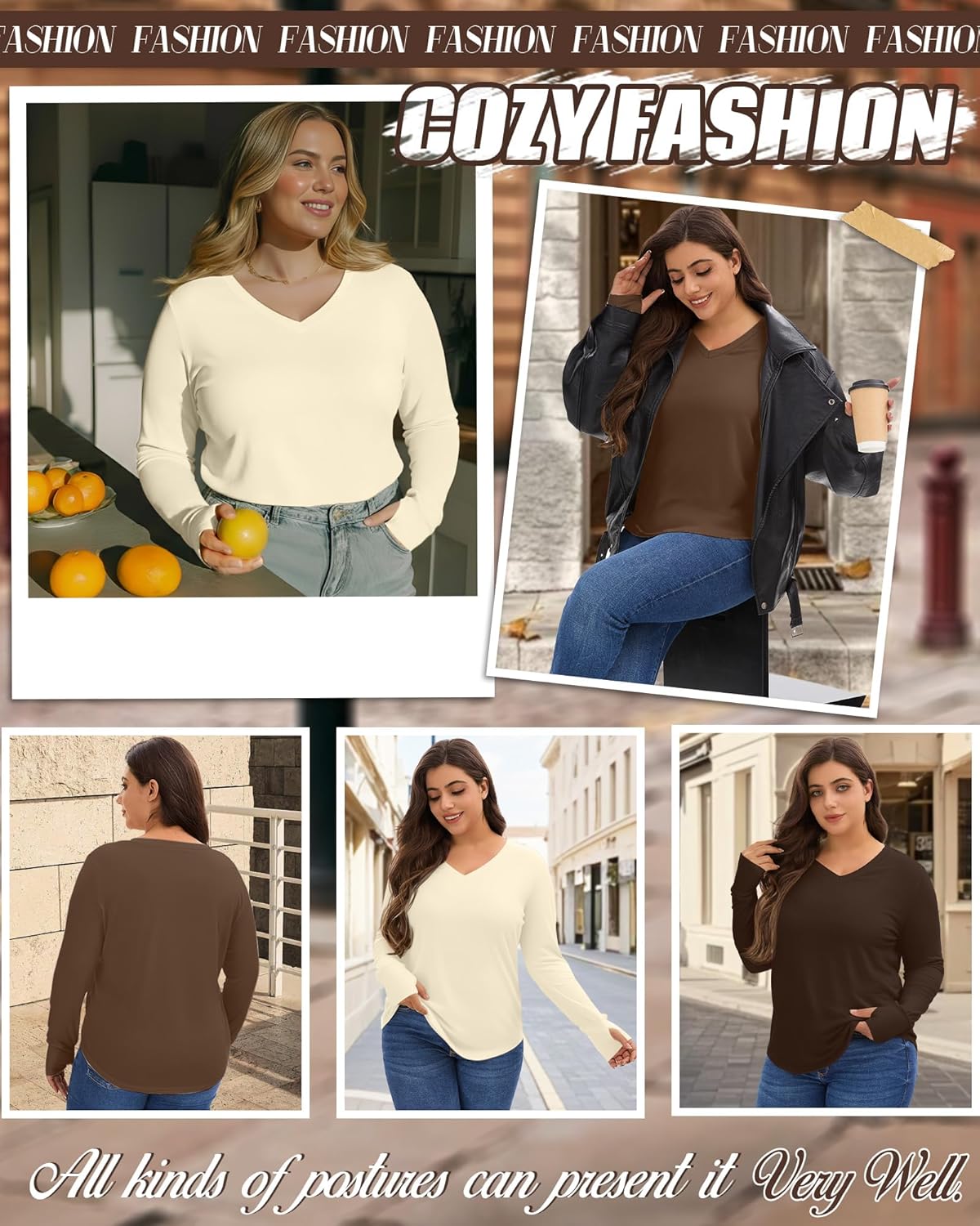 Huukeay 3 Pack Women's Plus Size Long Sleeve Shirts Thumb Holes V Neck Tunic Tops Loose Fit Curved Hem Casual 2026 Y2k Tees - Image 4