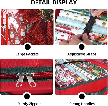 VoMii Wrapping Paper Organizer Storage,40 Inch Gift Wrap Organizer Storage Container Holder Underbed Bag With Interior Pockets,Fits 24 Rolls of Christmas Wrapping Paper, Bows, and Ribbons