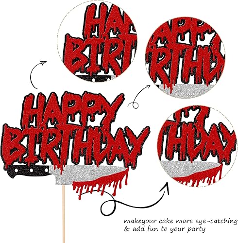Miniatura 3 de Rsstarxi 1 paquete de decoración de pastel de cumpleaños con purpurina Have a Killer, decoración sangrienta de Halloween para decoración de pastel