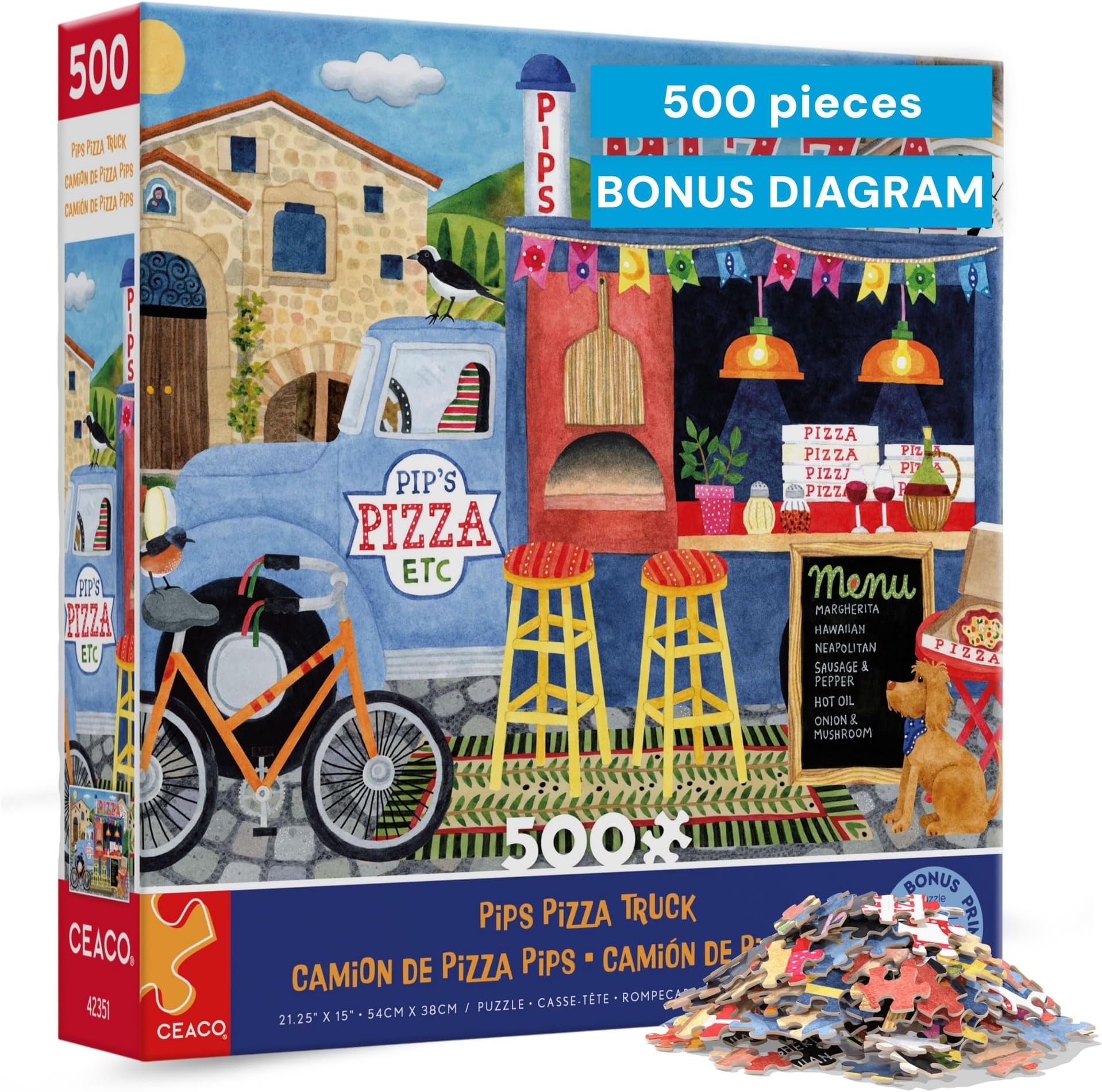 Ceaco - Food Trucks - Pip’s Pizza Truck - 500 Piece Jigsaw Puzzle for Adults and Families - Vibrant High-Resolution Art by Stephanie Peterson Jones - 24 x 18 Inches - Made in USA