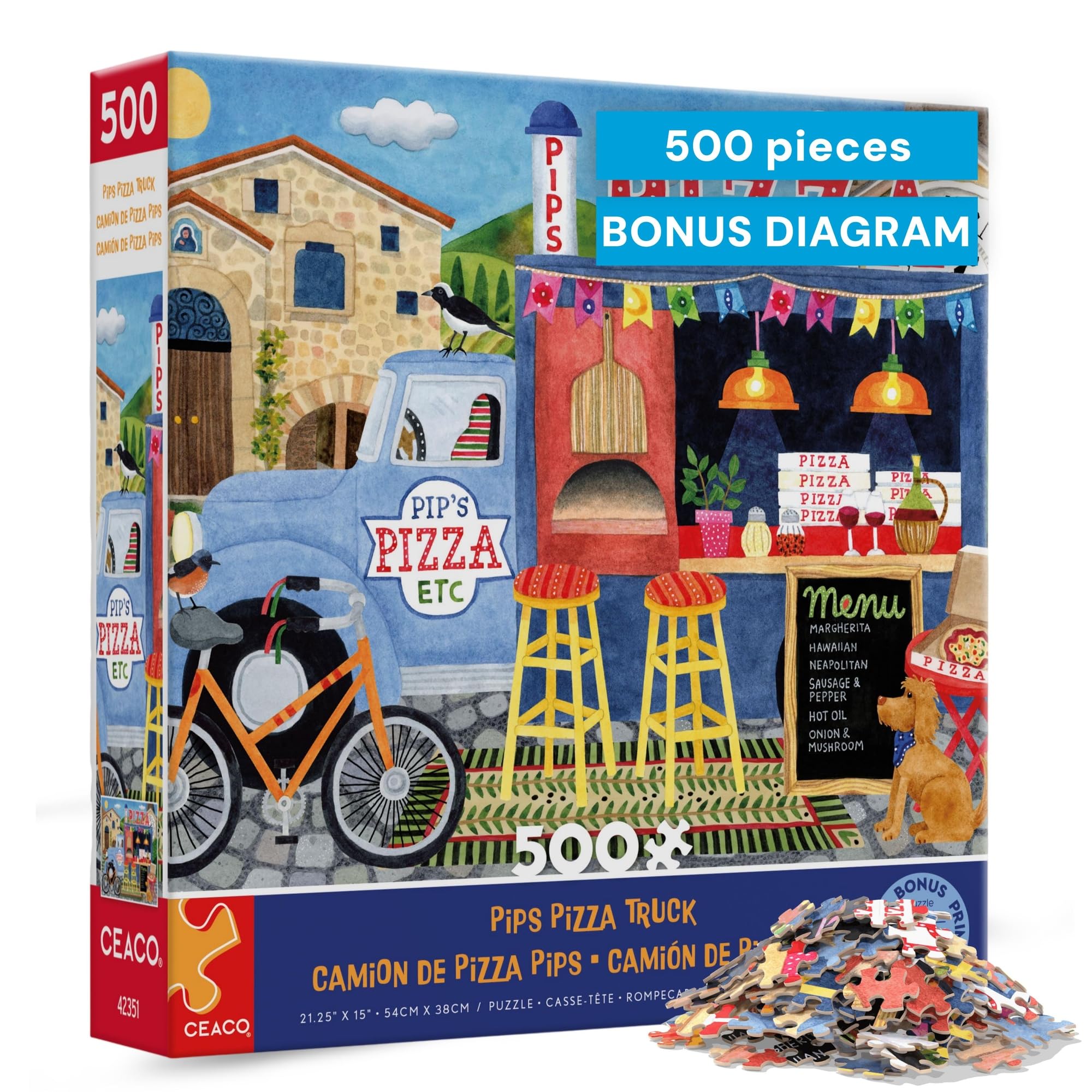 Food Trucks - Pip’s Pizza Truck - 500 Piece Jigsaw Puzzle for Adults and Families - Vibrant High-Resolution Art by Stephanie Peterson Jones - 24 x 18 Inches - Made in USA