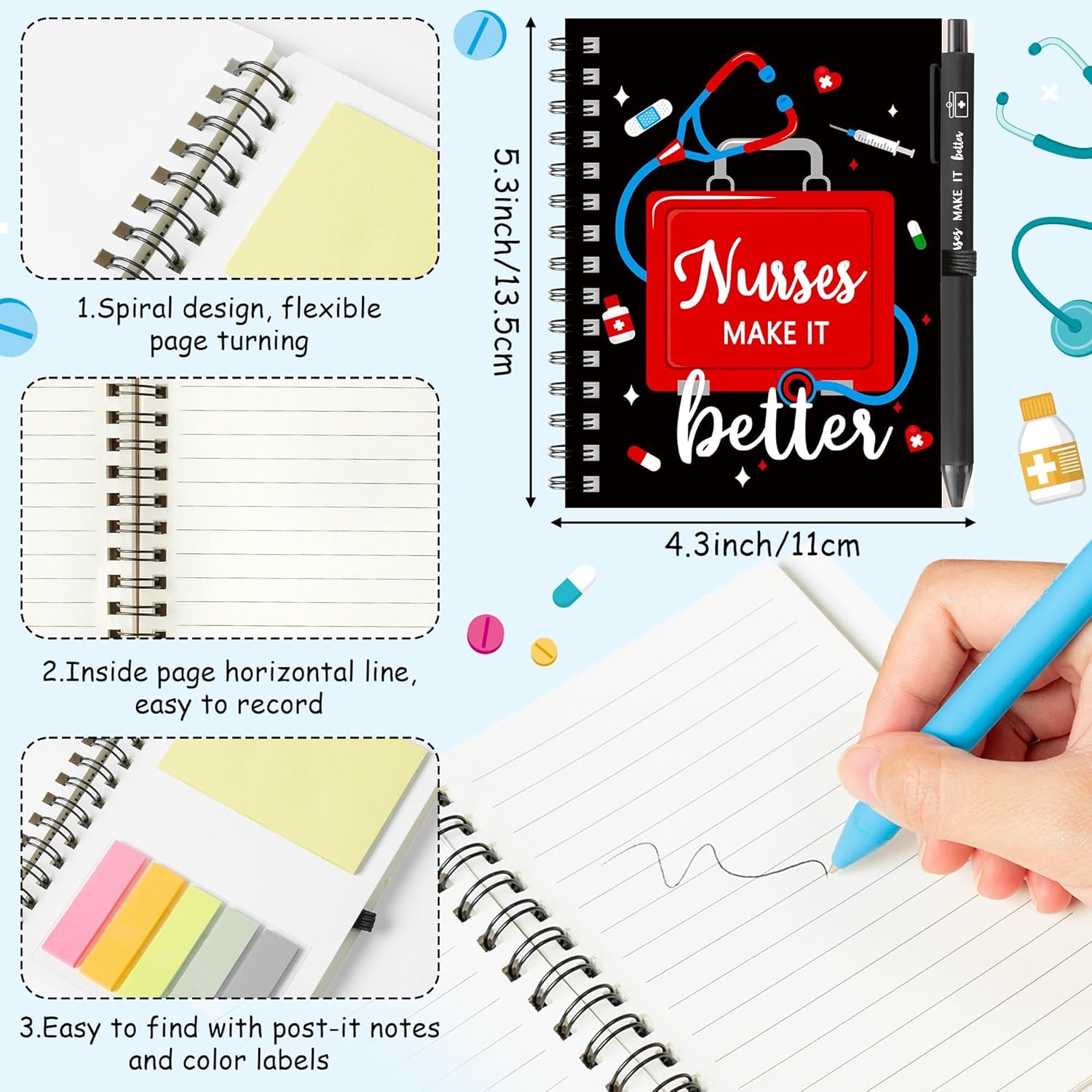 ANGOLIO 48Pcs Nurse Employee Appreciation Gifts Bulk Inspirational Spiral Notebook with Note Ballpoint Pen Thank You Gifts for Nursing Worker Staff Coworker Students