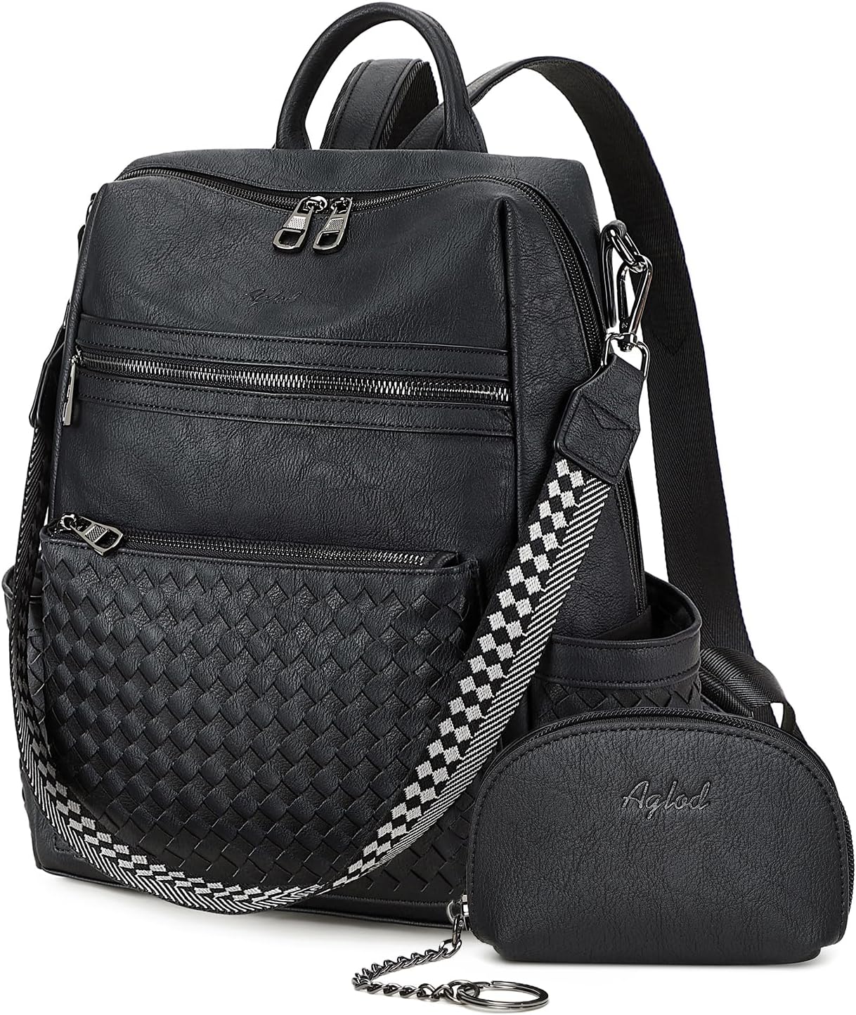 Leather Backpack Purse for Women Designer Ladies Shoulder Bag Fashion Faux Work Travel Handbags Woven Black