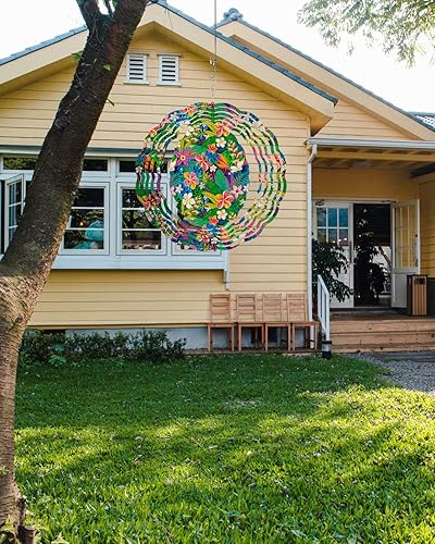 Miniatura 3 de Molinillos de viento para decoración de jardín de 9.8 pulgadas, de acero inoxidable 3D, flamenco rosa sobre lunares ondulados grises, decoración de