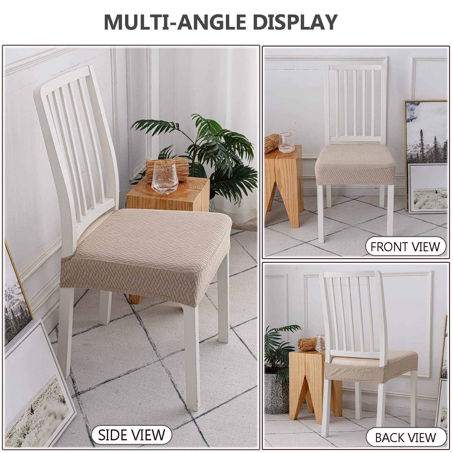Coprisedili per sedie Impermeabili in Jacquard con Reticolo Elasticizzato 1/2/4/6 Pezzi Coprisedie per sedie da Pranzo Coprisedie per Cucina (Cachi,4 PCS)