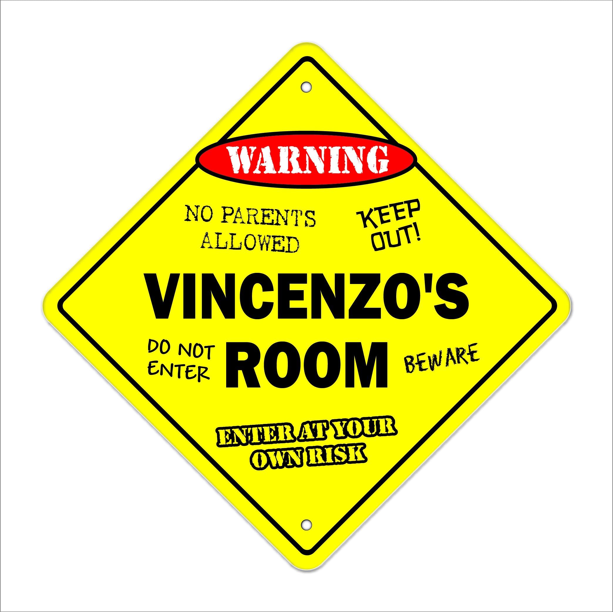 SignMissionVincenzo's Room Sign Crossing Zone Xing | Indoor/Outdoor | 12" Tall Plastic Sign kids bedroom decor door children's name boy girl