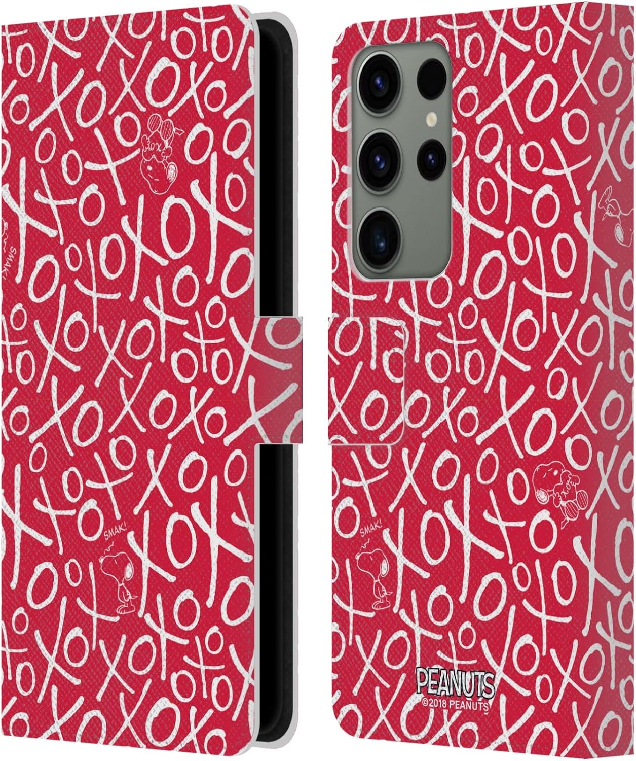 Head Case Designs Officially Licensed Peanuts Pattern Sealed with A Kiss Leather Wallet Case Compatible with Samsung Galaxy S23 Ultra 5G