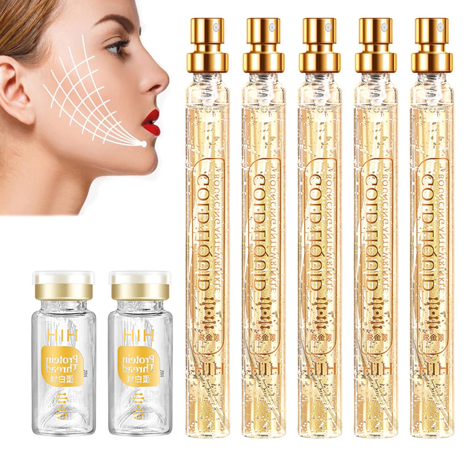ALNILKInstaLift Protein Thread Lifting Set, Combination of Soluble Protein Thread and Nano Gold Essence, Active Collagen Silk Thread, Absorbent Collagen Thread, Fine Reduction