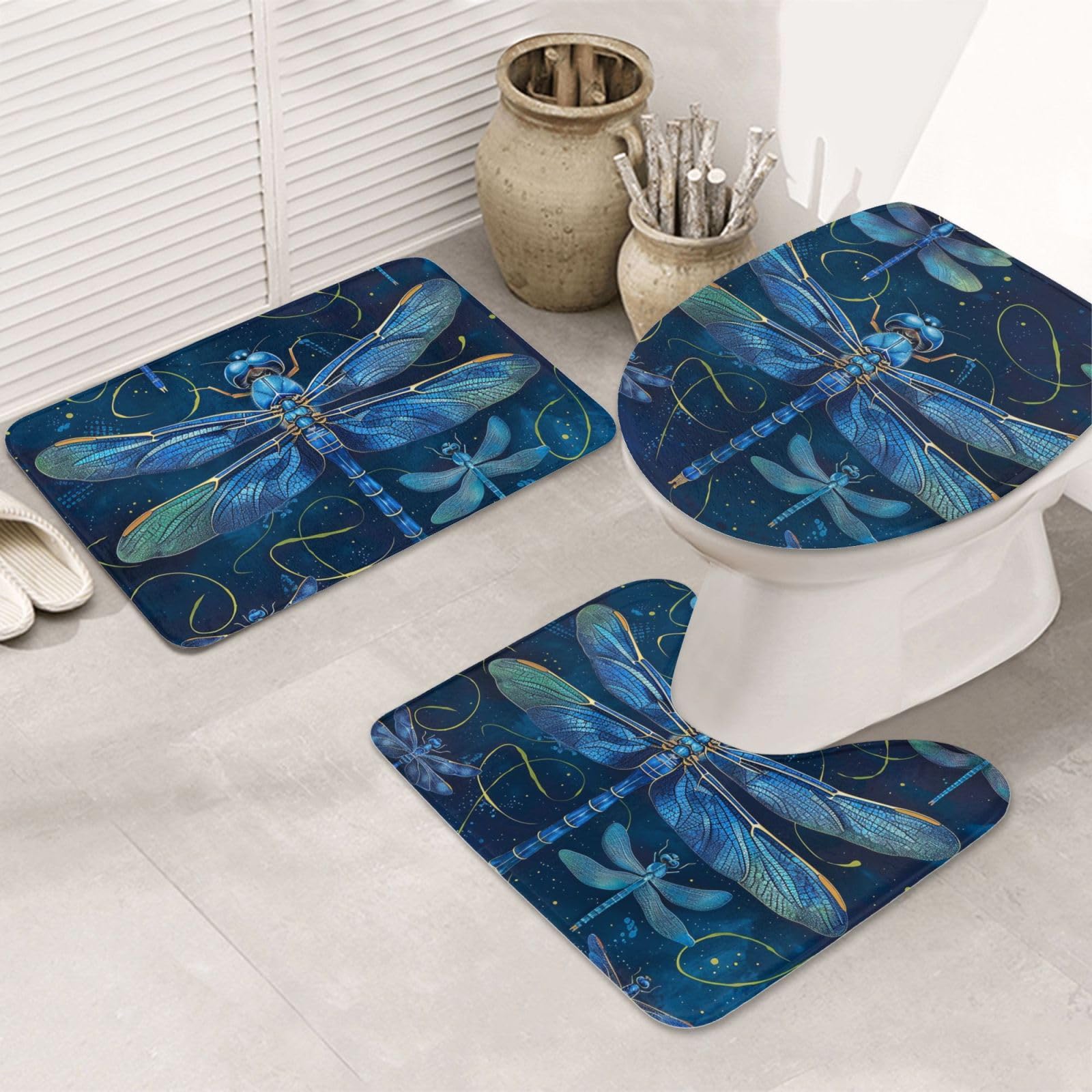 Tapis de salle de bain libellule bleue contre les sols glissants