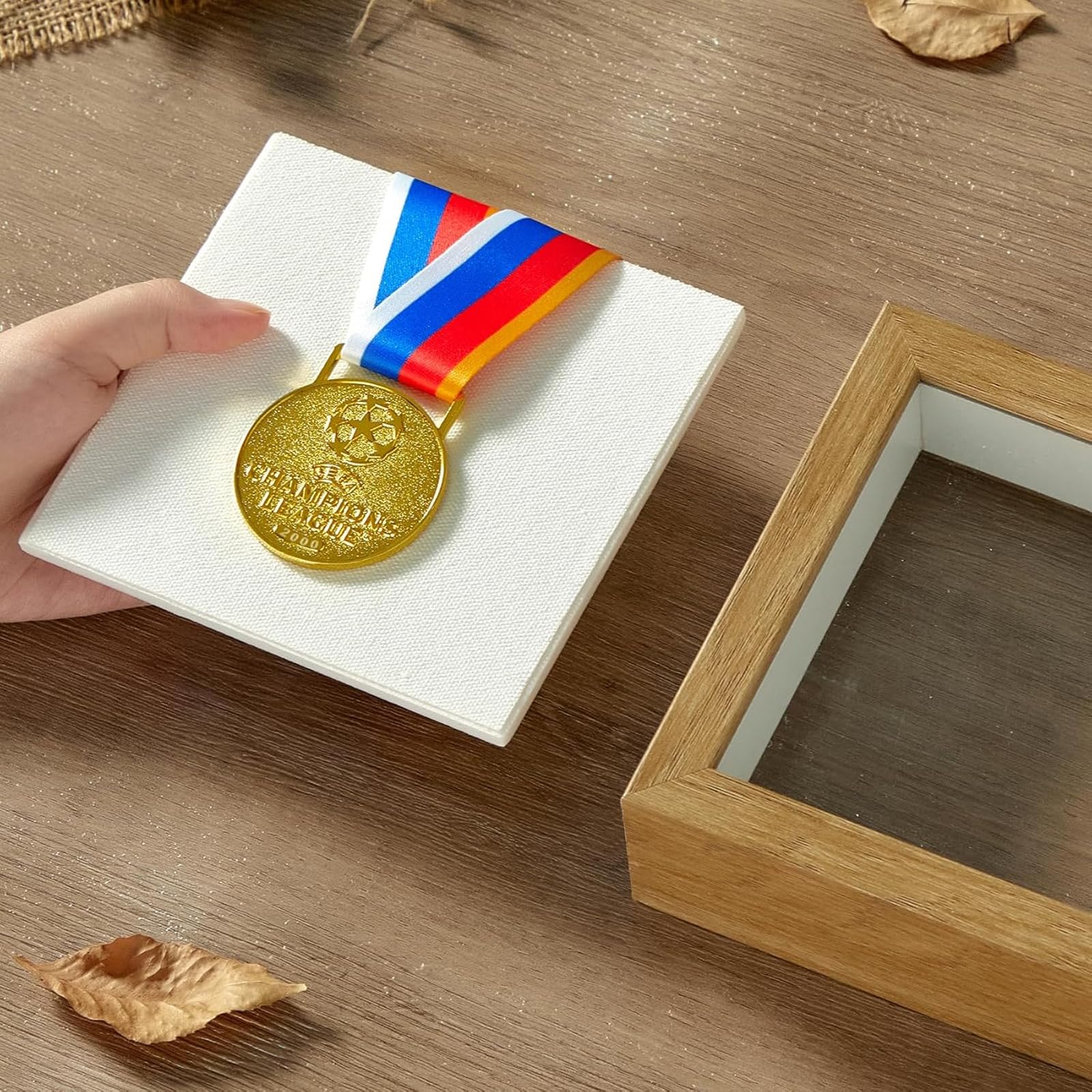MGLIFEUL 5x5 Mini Shadow Box Frame with Shatterproof Clear Glass & Push Pin, Wood Color, 12.7x12.7cm(5x5in) - Image 2
