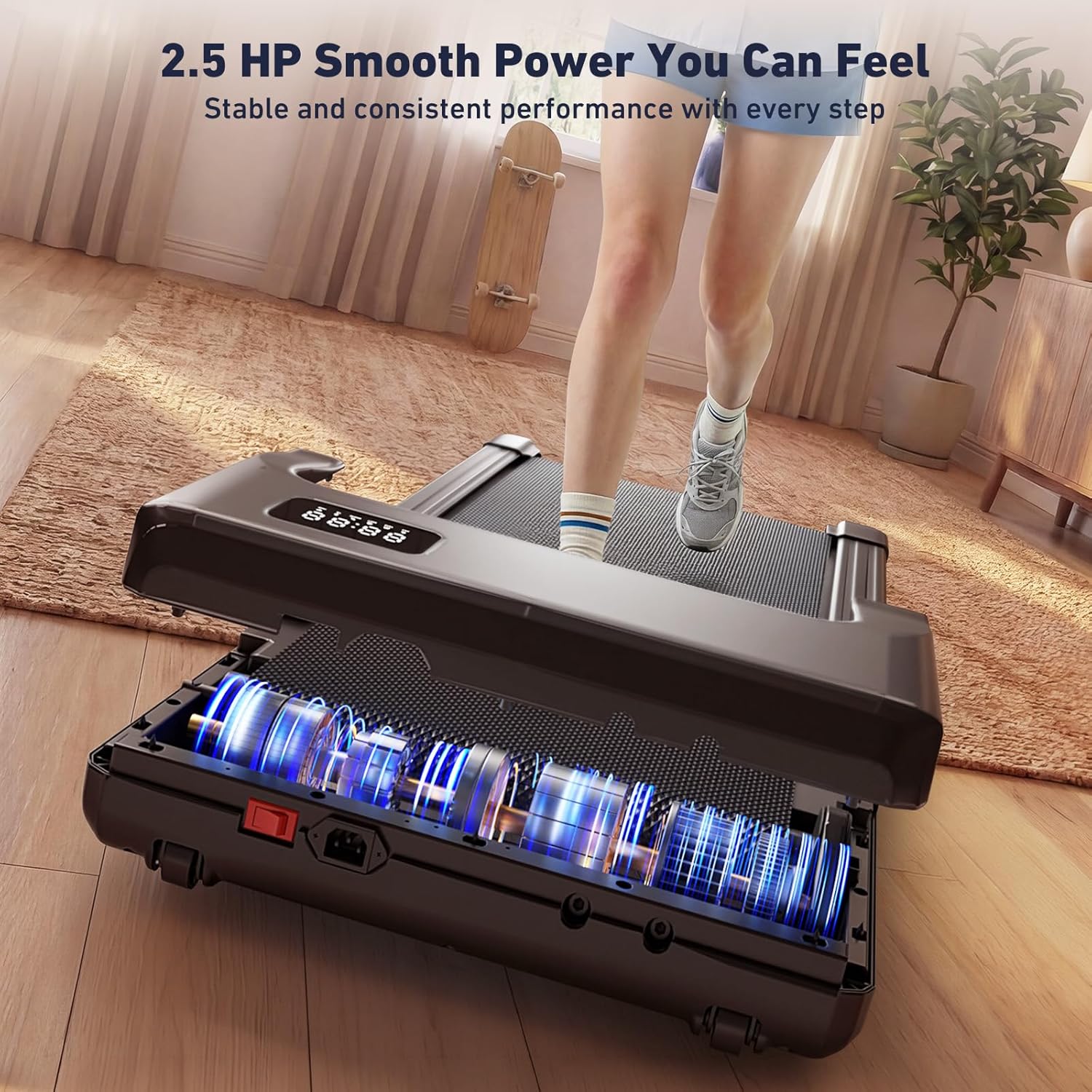 DeerRun Under Desk Walking Pad Treadmill with 6% Manual Incline, 0.6-3.8 MPH Walking Speed, 2.5 HP, 300 lb Capacity, App & Remote Control, for Home Office & Small Spaces image 6