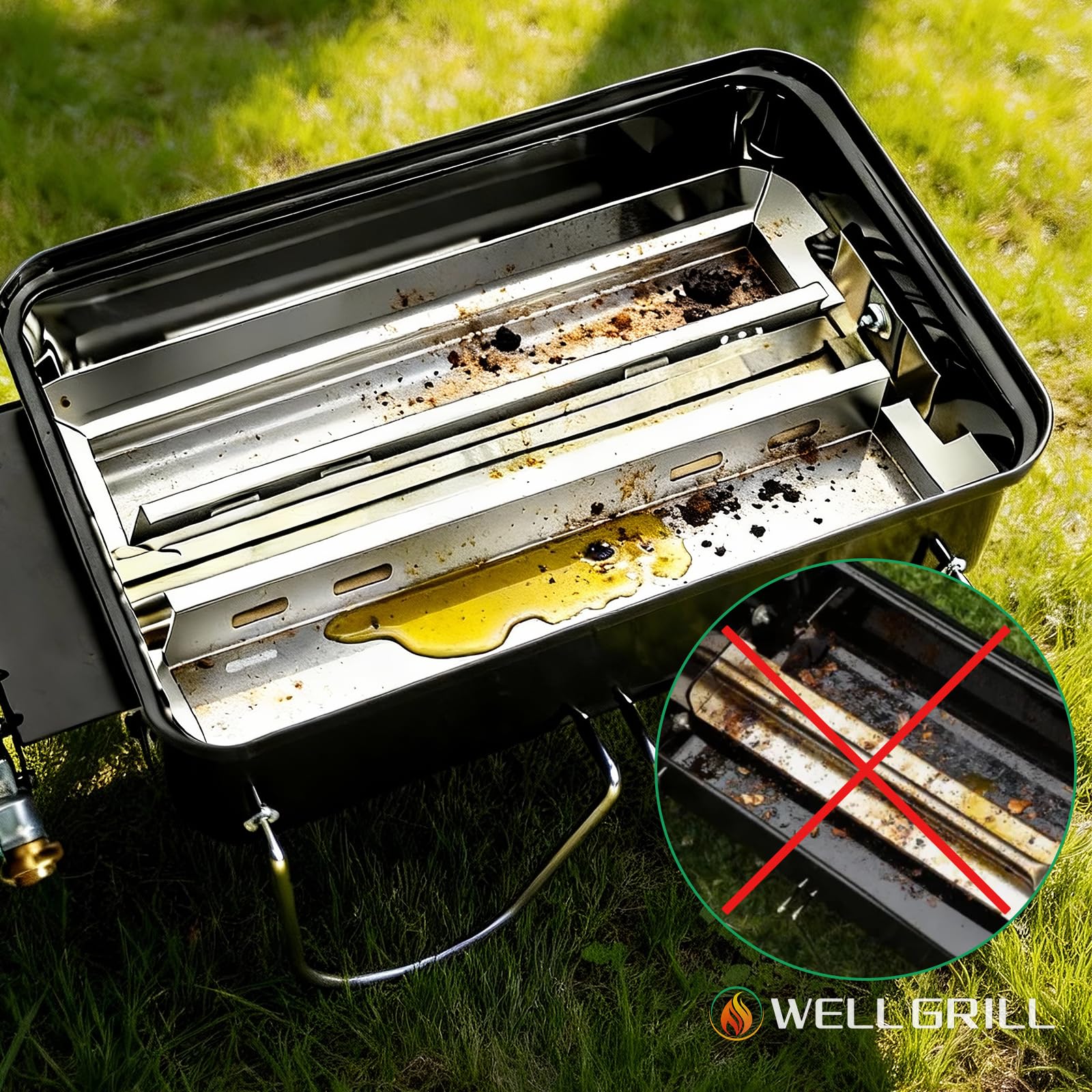 WELL GRILL Vaschetta antigoccia in acciaio inox per Weber Go-Anywhere Gas, confezione da 2 vaschette raccogligrasso per barbecue a gas Weber Go Anywhere