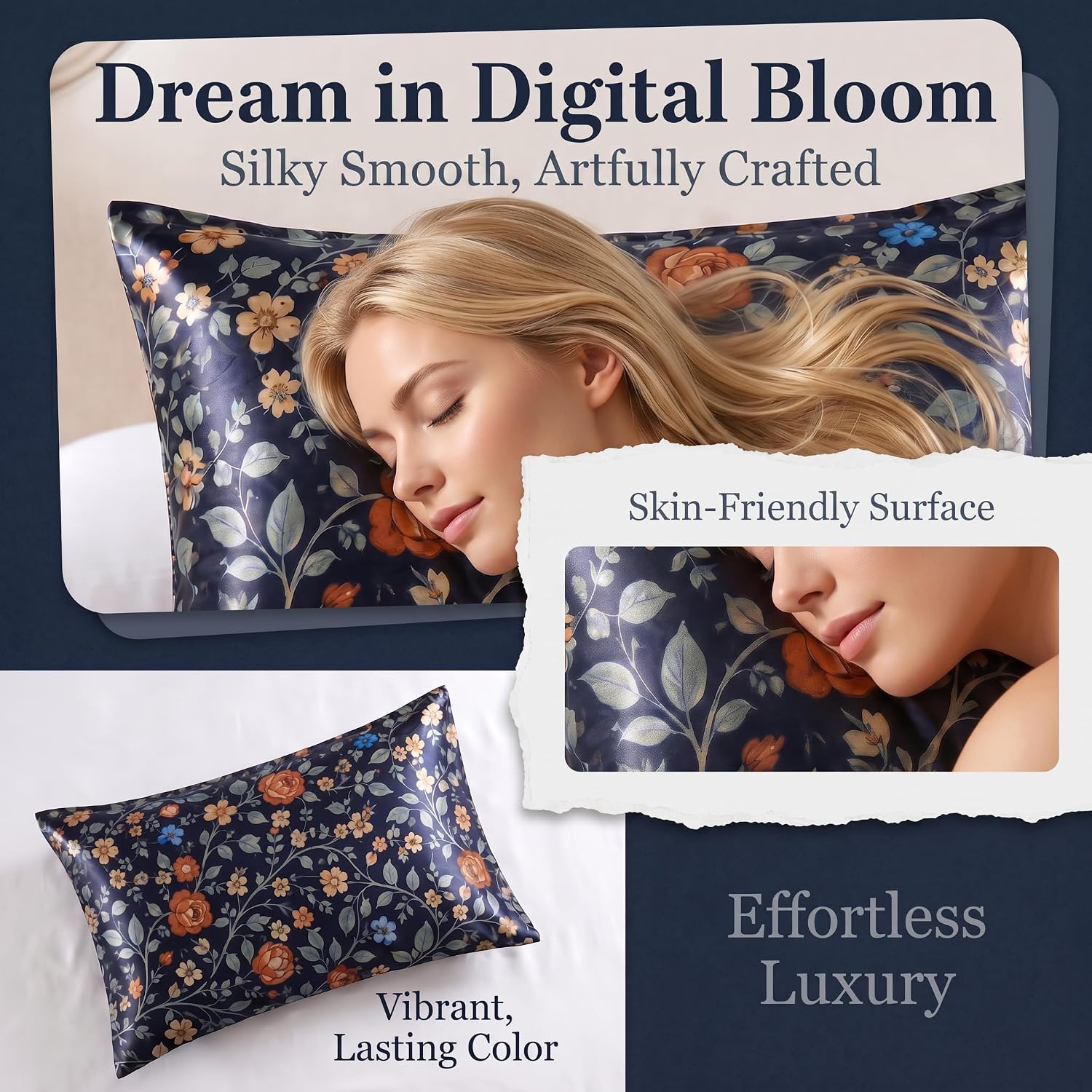 YIYEA Queen Printed Satin Pillow Cases Set of 2, Zipper, 20 x 30