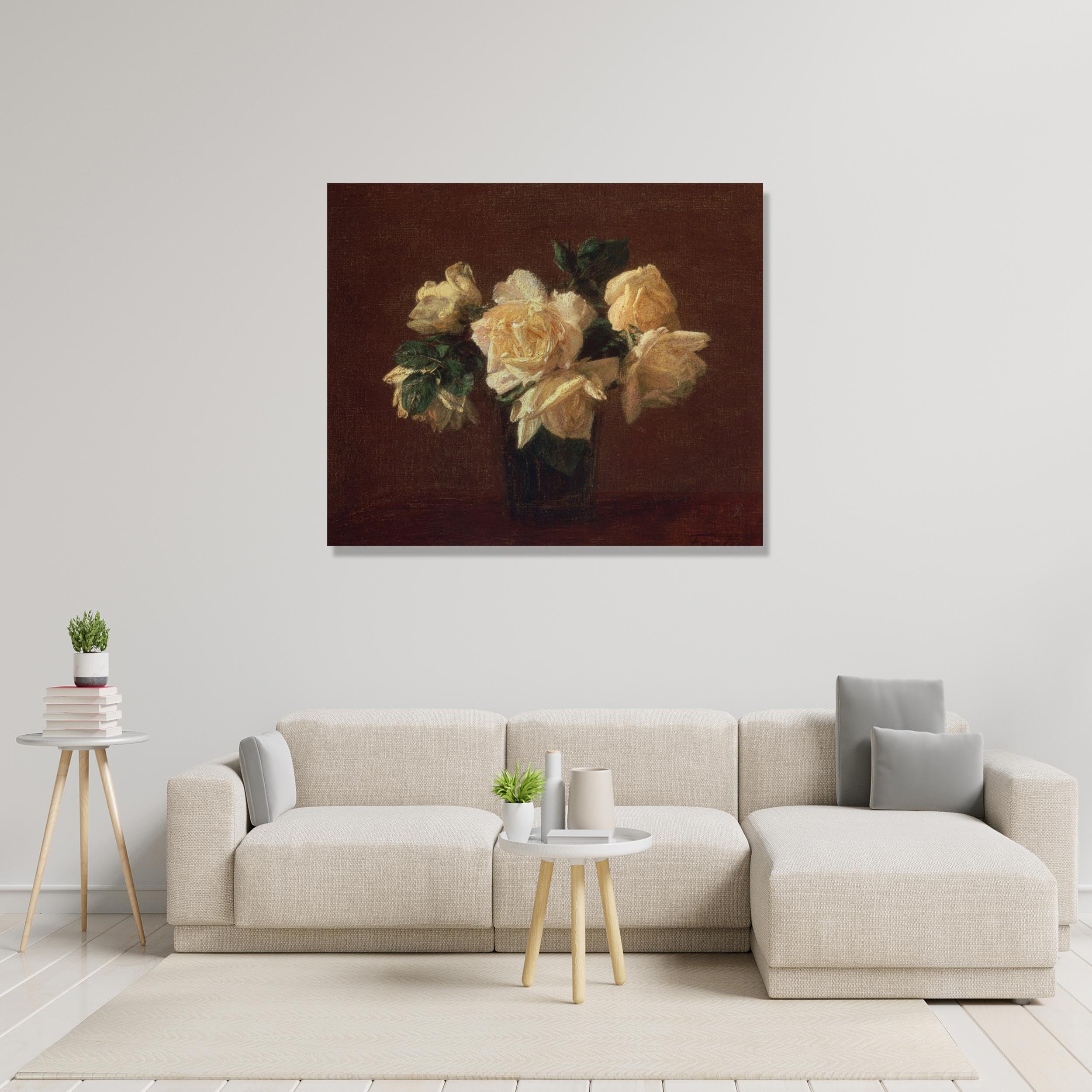 Stampa Su Tela Rose Selvatiche E Fiori Gialli 40x60 Cm – Decorazione Murale Naturale Per Soggiorno E Ufficio, Telaio In Pino