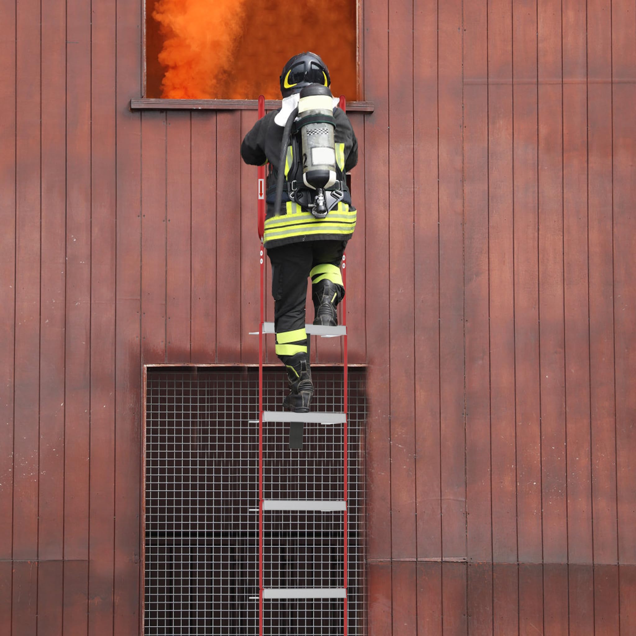 HENGMEI Feuerleiter 15 m Rettungsleiter Strickleiter Feuerfeste Seilleiter Belastbarkeit Mit Haken Notfeuerleiter Fluchtleiter Tragbar Universelles Befestigungssystem bis 450 kg