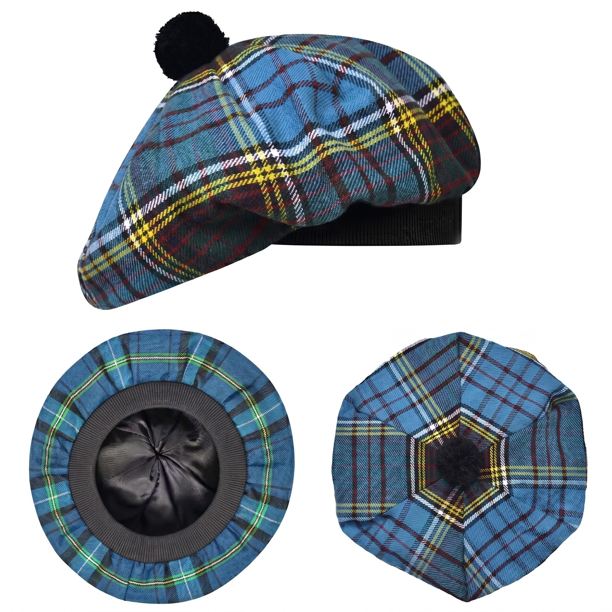 H HIGHLAND REDSTONE Scottish Hat Tam o Shanter Scottish Bonnet Tartan hat Acrylic Wool with Pompom (UK, Alpha, One Size, Anderson)