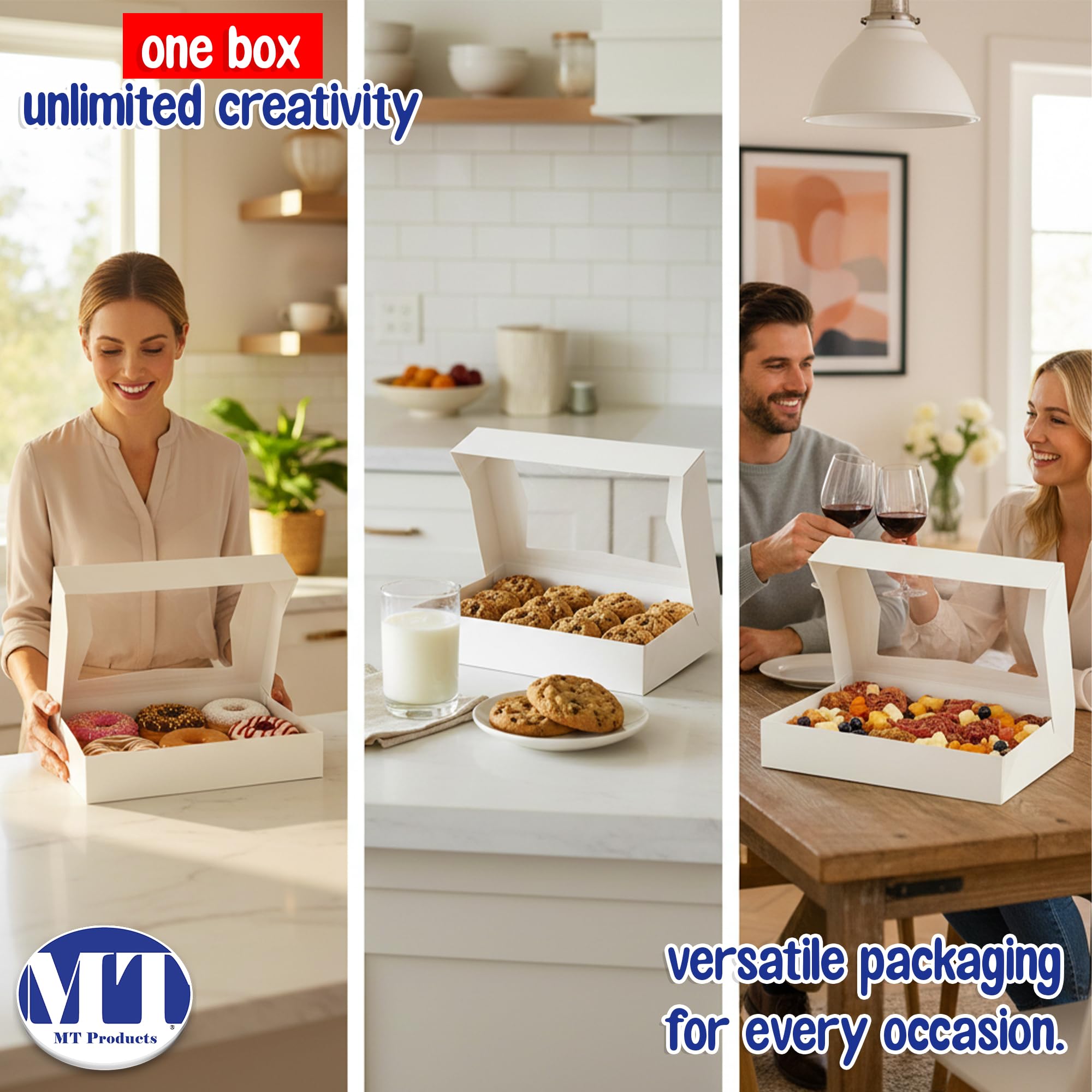 MT Products - Scatola per ciambelle, in cartone bianco, 30,5 cm x 20,3 cm x 5,7 cm, con finestra, confezione da 25 pezzi