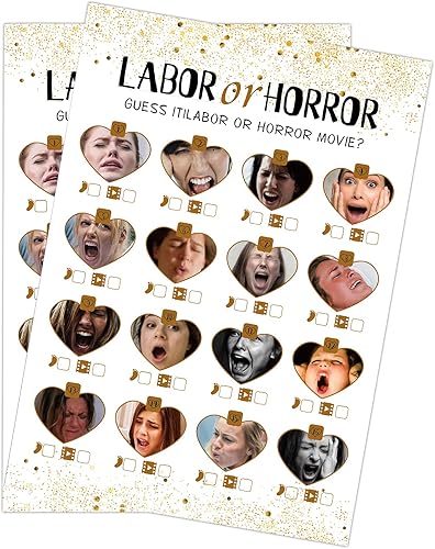 Juego de baby shower de trabajo u terror, 31 tarjetas (incluyendo respuestas), fiesta de revelación de género, para mamá, papá, niños, mujeres,
