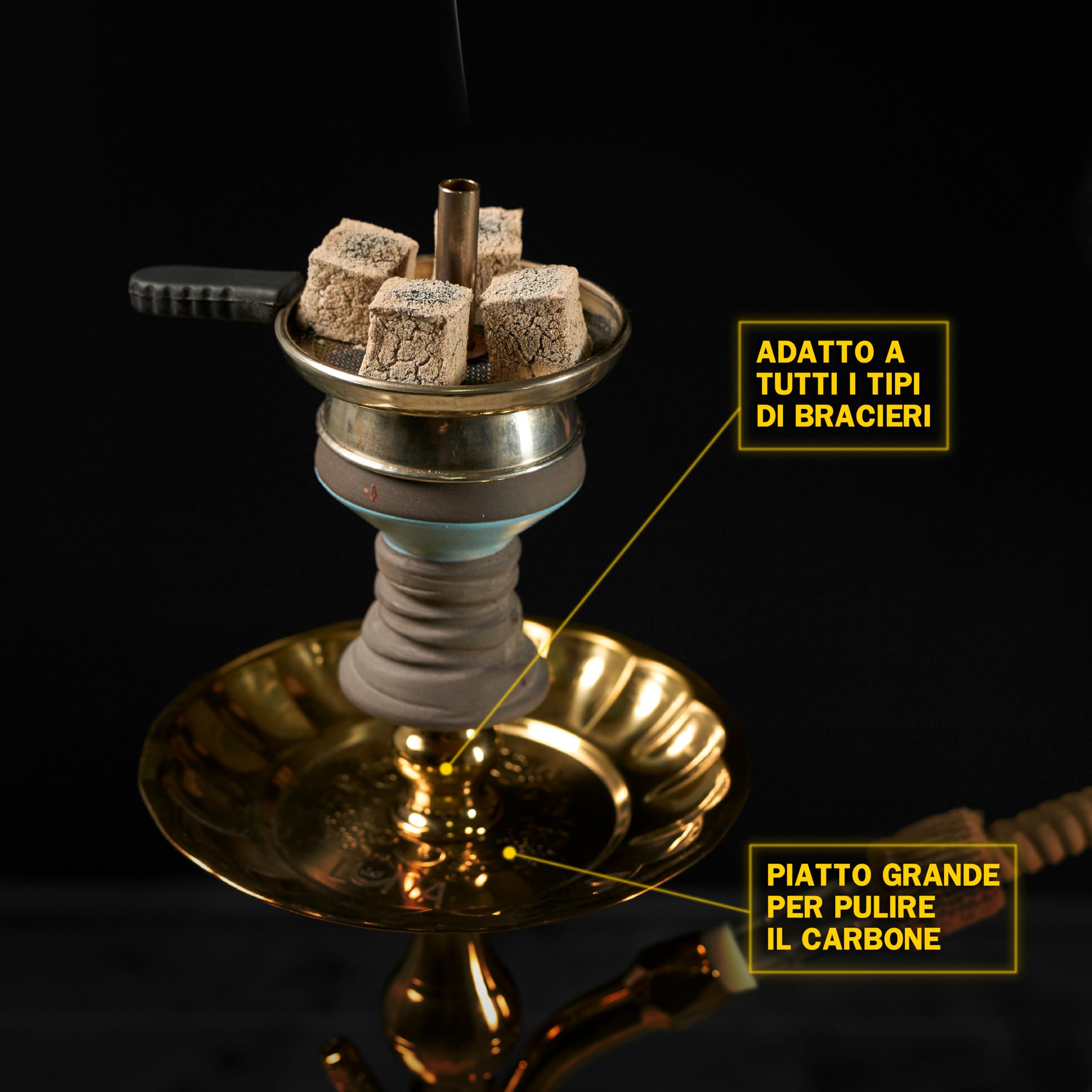 Dark Shisha Cachimba Tradicional Luna Ámbar 44,5 cm + 50 Boquillas Desechables de Colores | Set Completo con Manguera Tradicional, Cazoleta de Piedra, Chimenea, Pinza y Juntas