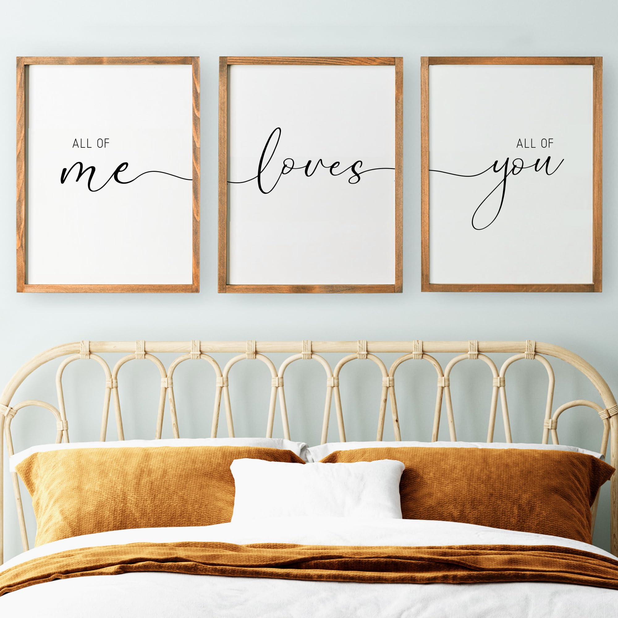 Photo 1 of Set of 3 Framed Farmhouse All of Me Loves All of You Sign 11x14” Above Bed Wall Decor for Bedroom Decor Wall Art Wood Signs (11x14, Brown)