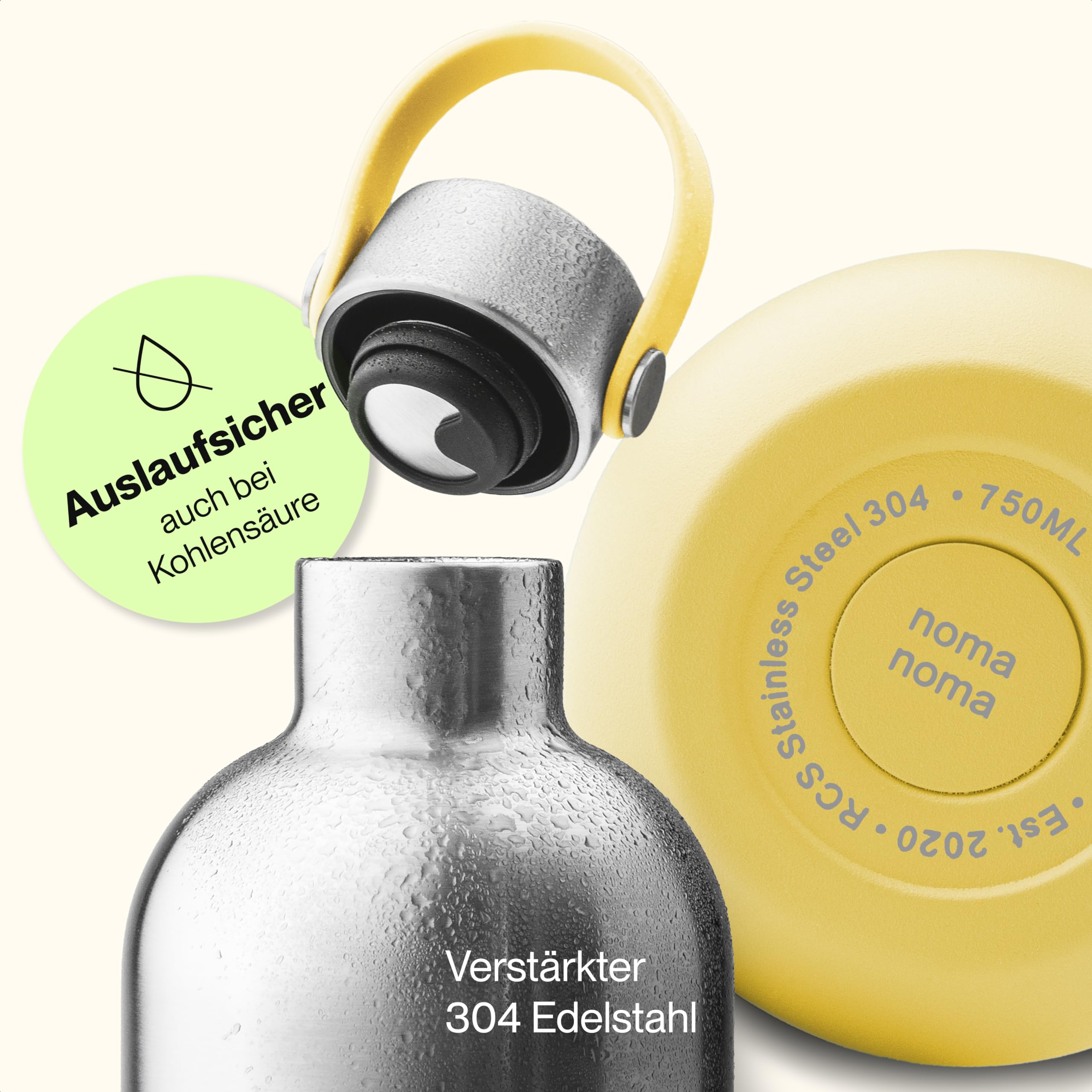 Botella de Acero Inoxidable “Botella Aislante” 750 ml Termo hermético Botella Aislante de 500 ml, 750 ml y 1 litro para dióxido de Carbono climáticamente Neutro y sin BPA Amarillo Limonada