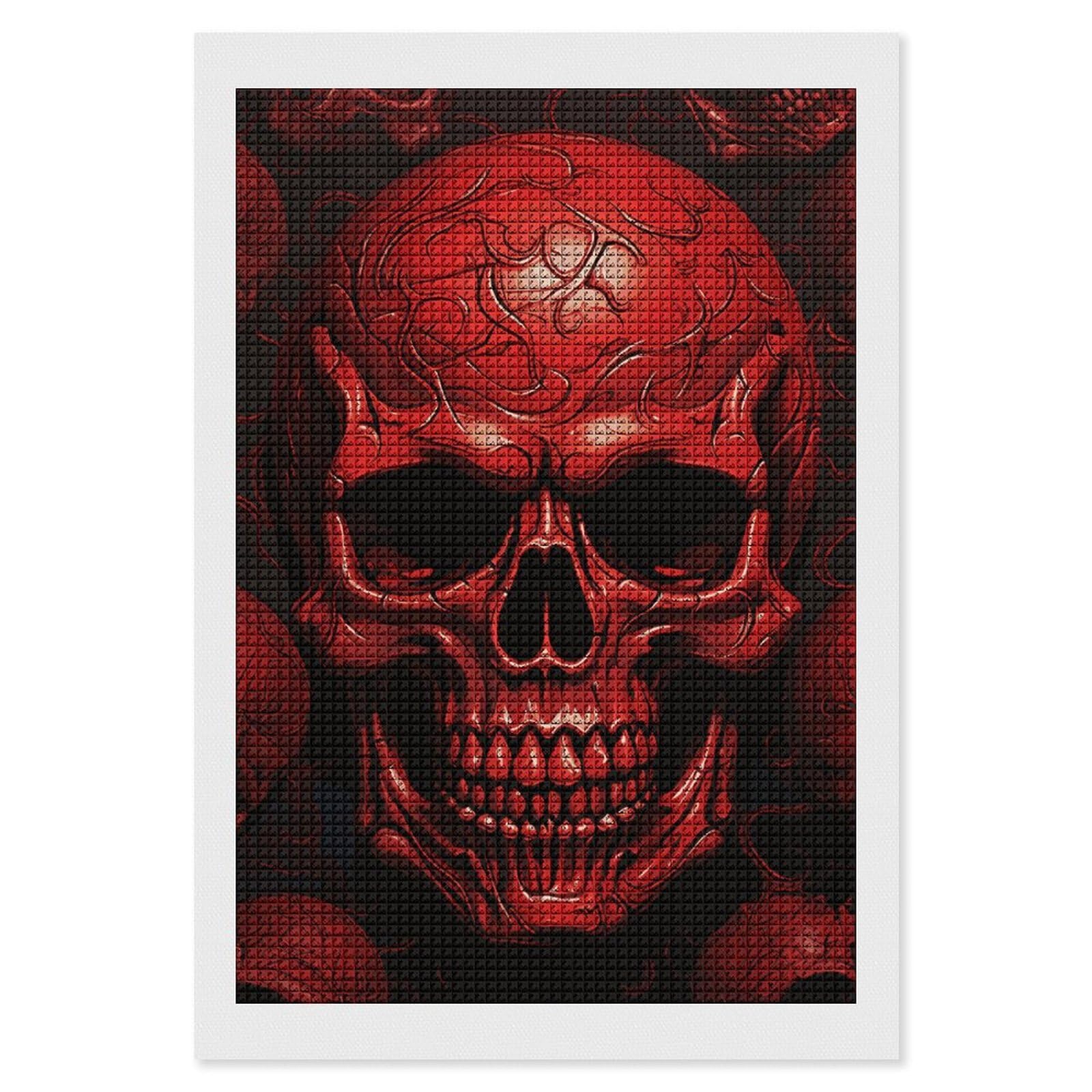 FodPand Red Skulls 5D Diamond Painting Kits for Adults Beginners Full Drill Square Diamond Dots Pictures Gem Art Supplies for Home Wall Room Decoration DIY Craft Set Gift 8x12