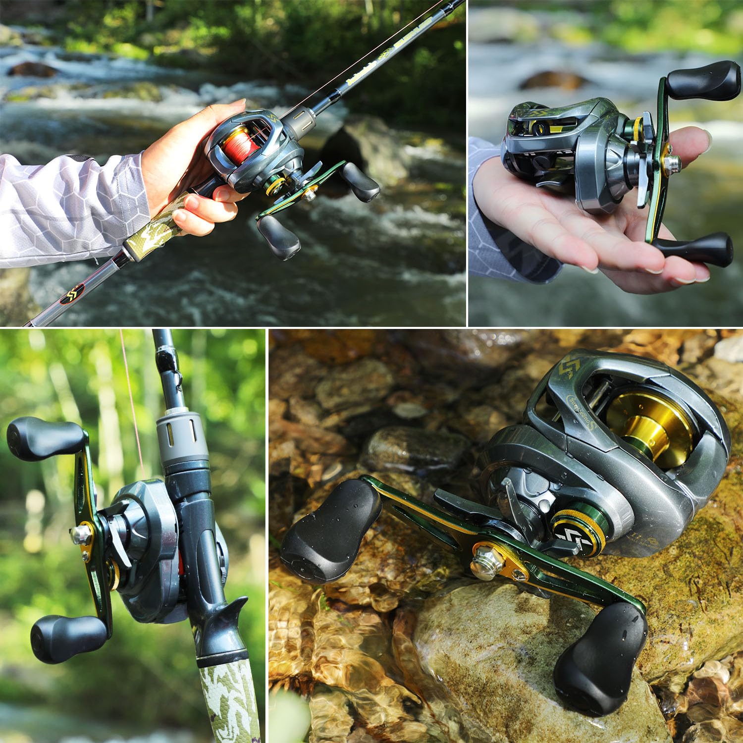 Sougayilang SY-200 - Mulinello da pesca per baitcasting, 11+1, doppia schermatura, in acciaio inox, freni magnetici a 7 pulsanti, rapporto di trasmissione 7,6:1, 8 kg di resistenza liscia