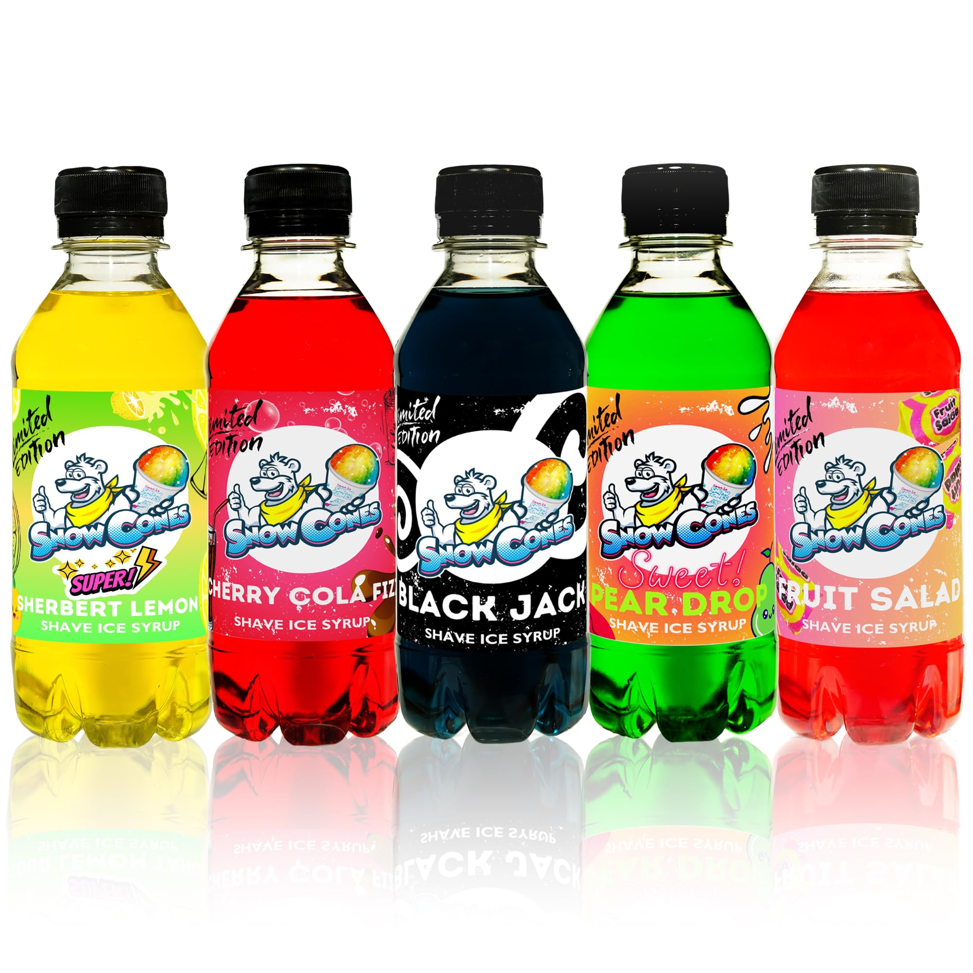 Limited Edition Sweet Shop Flavours - 5 x 250ml Bottles - Can be Used with All Slush|Slush|Slushie Machines - Pear Drop – Cherry Cola – Fruit Salad – Black Jack – Sherbert Lemon