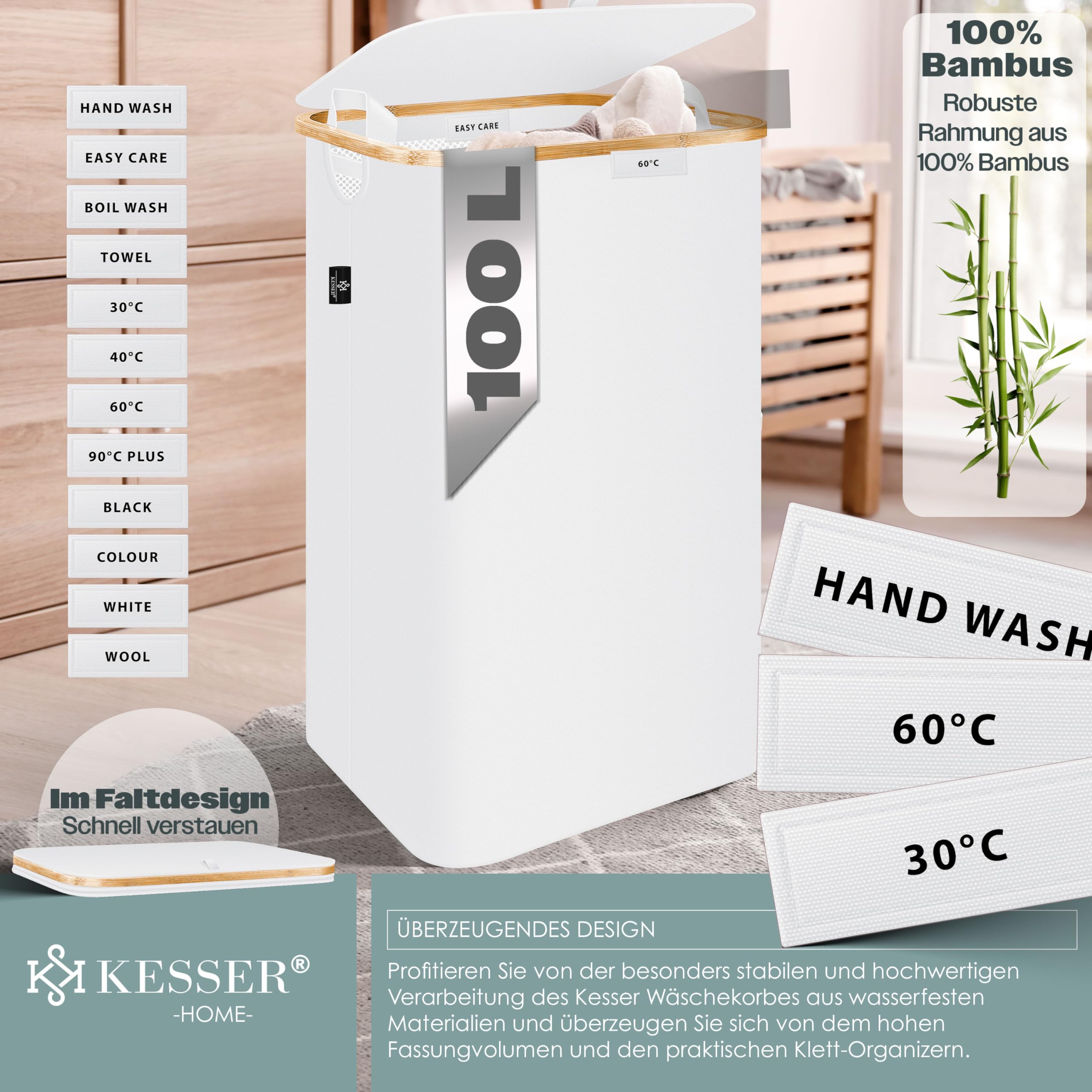 KESSER® Panier à linge avec couvercle - Boîte à linge pliable - Trieur de linge avec 2