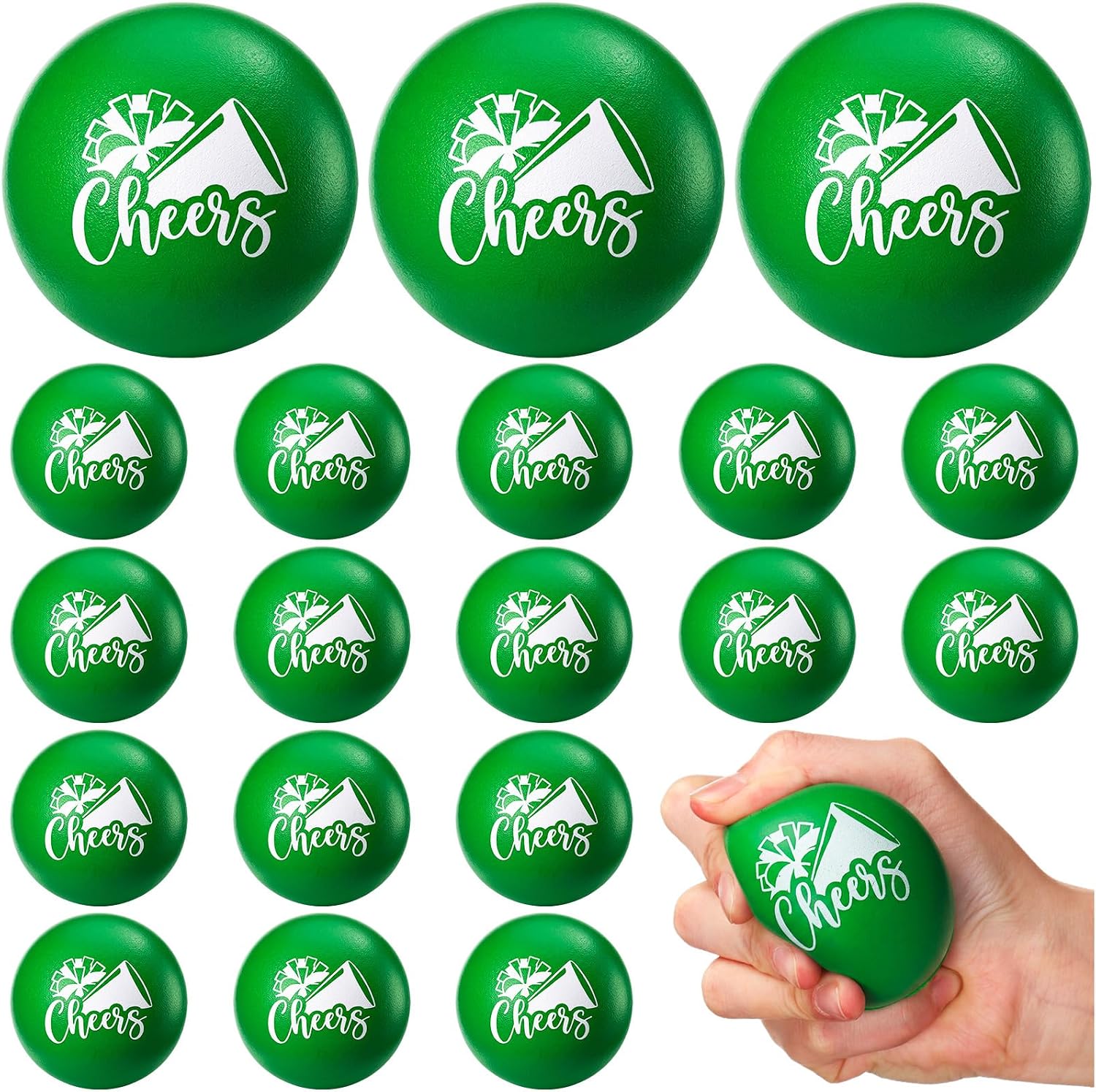 20 Pcs Cheer Team Gifts Bulk Pom Pom Squeeze Party Favors, Green