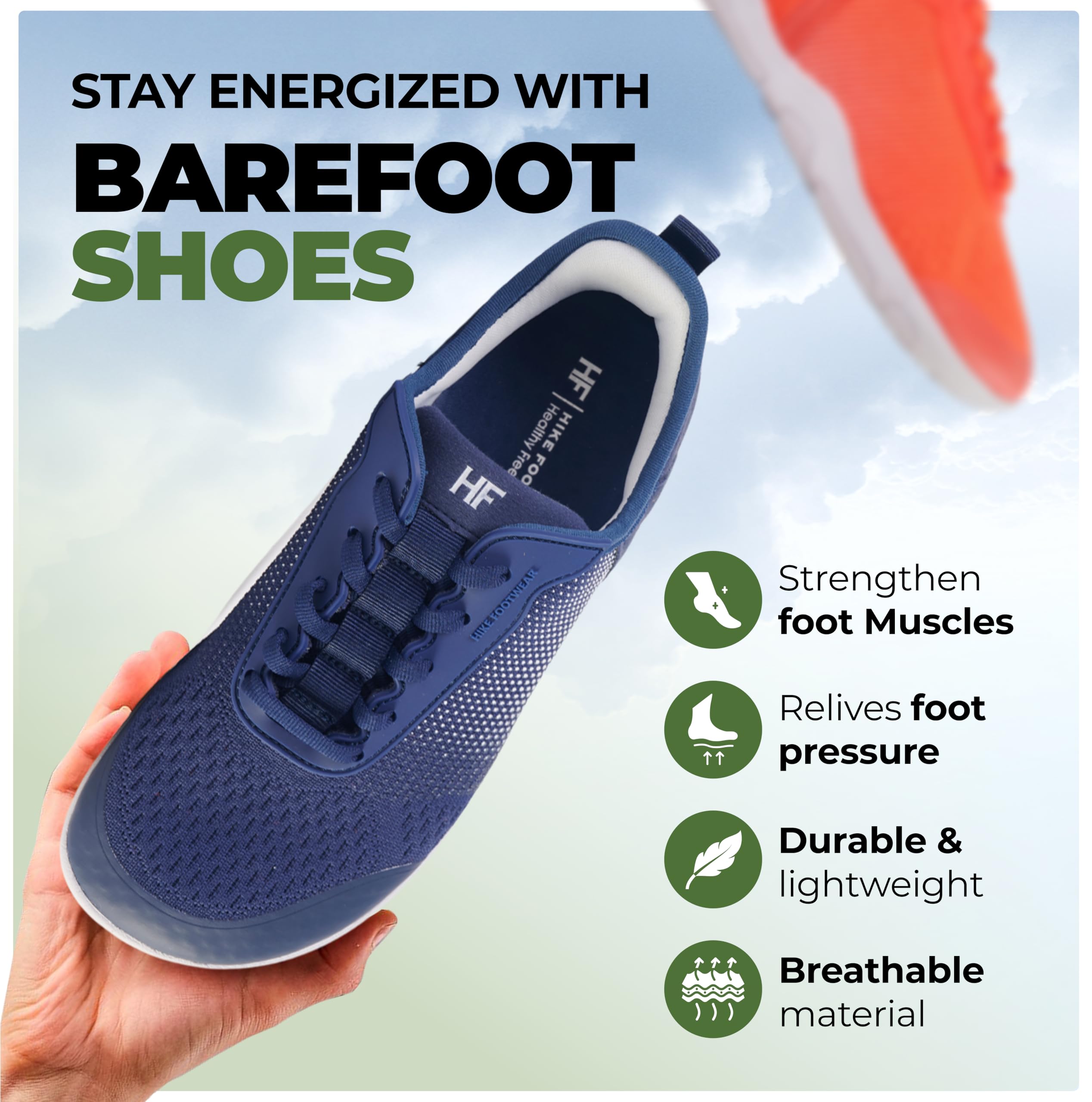 Hike Footwear HF Stride - Ergonomischer barfuß Laufschuhe, dünne Sohle und ultraleichte, mühelos, Unisex