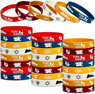 Yom Kippur Rubber Bracelets Jewish Holiday Yom Kippur Silicone Wristbands Party Supplies Yom Kippur Party Favors Jewish Holiday Birthday Party Gifts Prize Goodie Bag Favors Set of 24 Counts