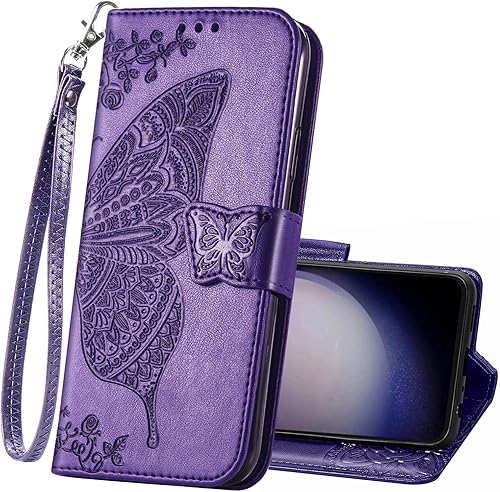 Miniatura 14 de Funda protectora de piel sintética para Samsung Galaxy S10e, con tapa y ranura para tarjetas, bolsillo en relieve, diseño de flores y mariposas