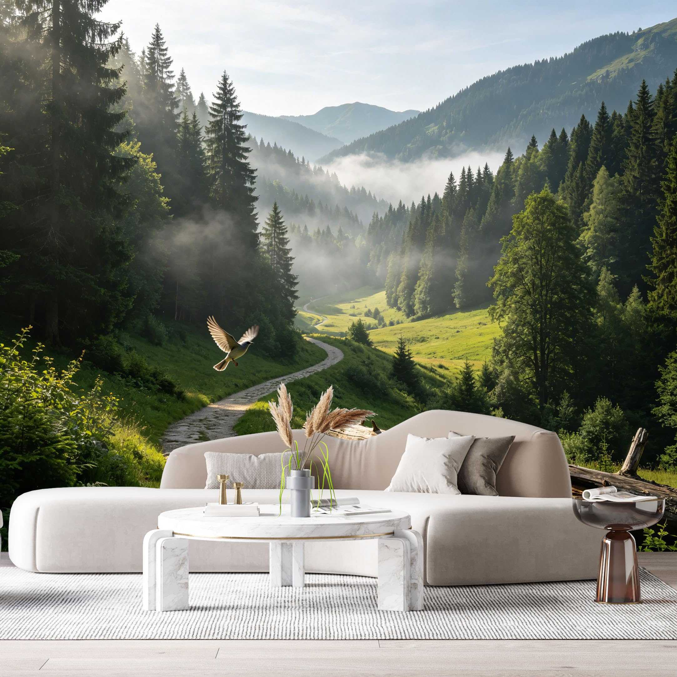 Custom Size Wall Murals Misty Forest Landscape Pine Trees Mountain Path Nature View SelfAdhesive Wall Fabric Removable Large Wallpaper for Photo Living Room