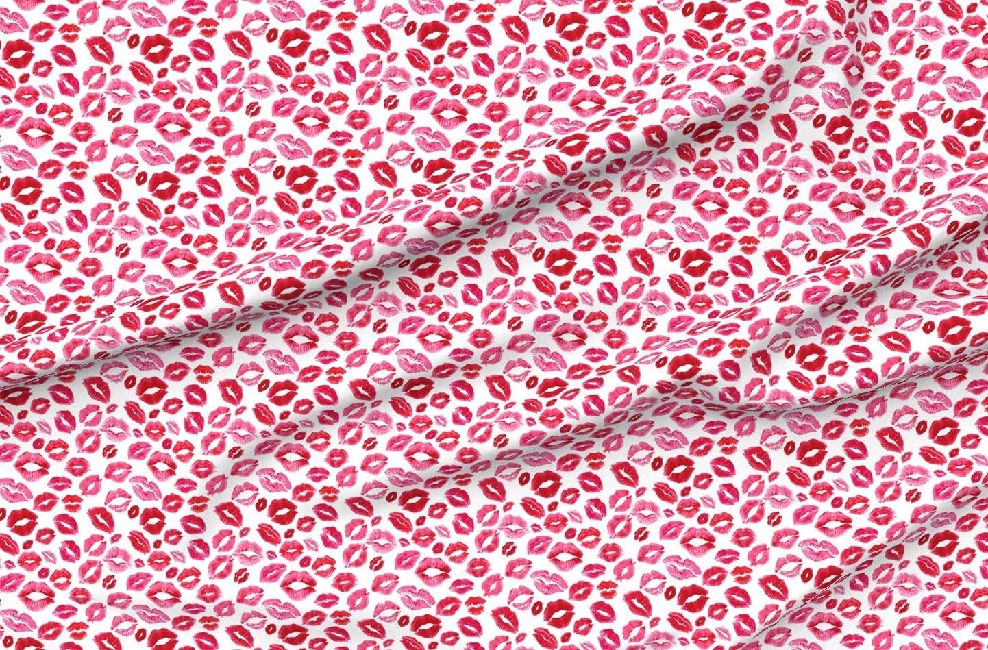 Spoonflower Fabric - Love Lips Red Valentine Beauty Lipstick Kisses Watercolor Valentines Printed on Organic Cotton Sateen Fabric by The Yard - Sewing Quilting Apparel Home Decor