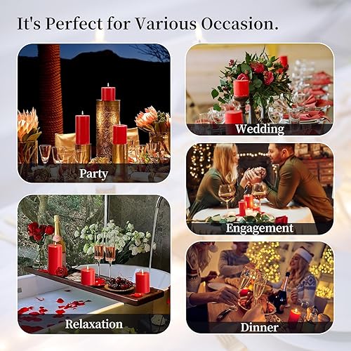 Miniatura 7 de KONNI Juego de 3 velas de pilar rojo sin perfume de 3 x 4 pulgadas, velas de 39 horas de combustión, velas redondas grandes sin humo y sin goteo