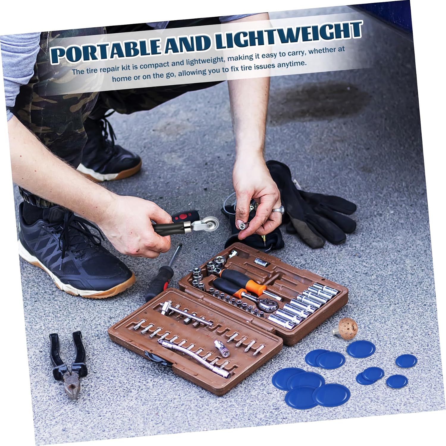 Ciieeo Full Tire Repair Tool for Car Motorcycle Patch Kit Buffing Wheel Patch Roller Essential Car Tire Maintenance Tools