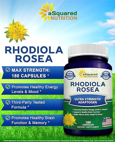 Miniatura 3 de Suplemento Rhodiola Rosea 1000 mg - 180 cápsulas veganas - Pastillas de extracto de raíz de rodiola de máxima fuerza mejoran la energía pura, la