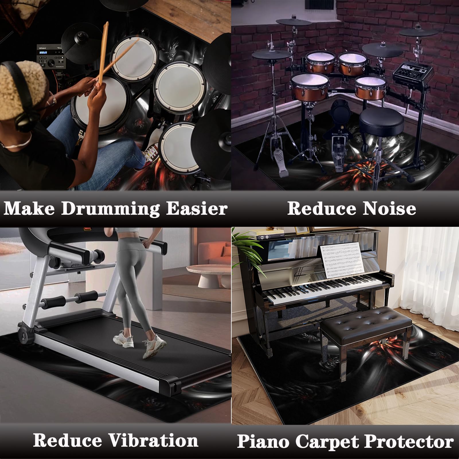 Schlagzeugteppich - Schallschutz Teppichmatte - Trommel Teppiche - rutschfeste Drum Matte für Akustik Schlagzeug Drum Kits Bass Drum Elektronisch Snare Klavier Musikinstrumente Teppich 160 x 120 cm