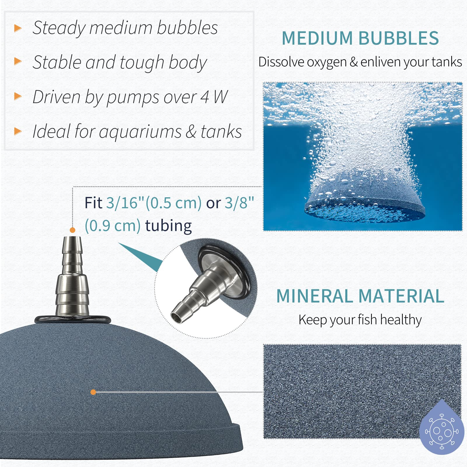 Pawfly Acquario 10cm Pane Pietra d'Aria Diffusore di Bolle Strumento di Rilascio per Pompe d'Aria Pesce Serbatoi Secchi Stagni e Serbatoi DWC, 2 Pack