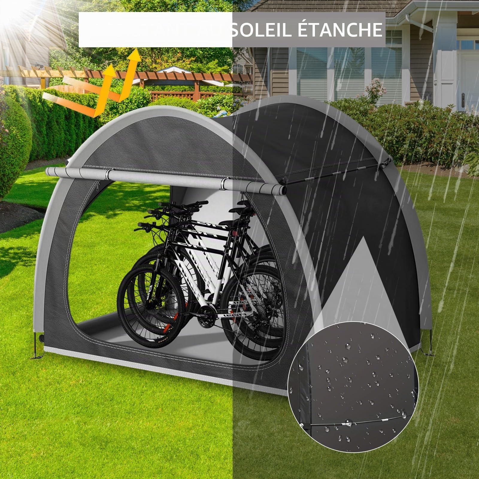 Abri Velo Exterieur, Housse Velo Extérieur Protection pour 2-4 Vélos, Cabanon Jardin, Abris de Jardin, Abri Moto, Cabane Imperméable et Anti-UV, Tente Rangement Carport, 210 x 150 x 165 cm